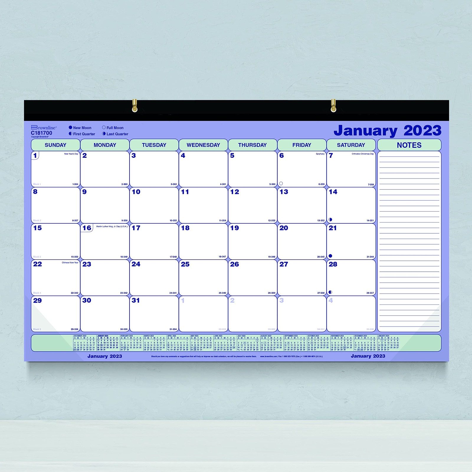 Brownline 2023 Monthly Desk Pad Calendar, 12 17.8″W x 10.9″H, Blue/White