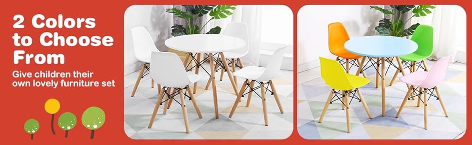 Kids Table and Chair Set, 5 PCS Mid- Modern Style Kids Desk