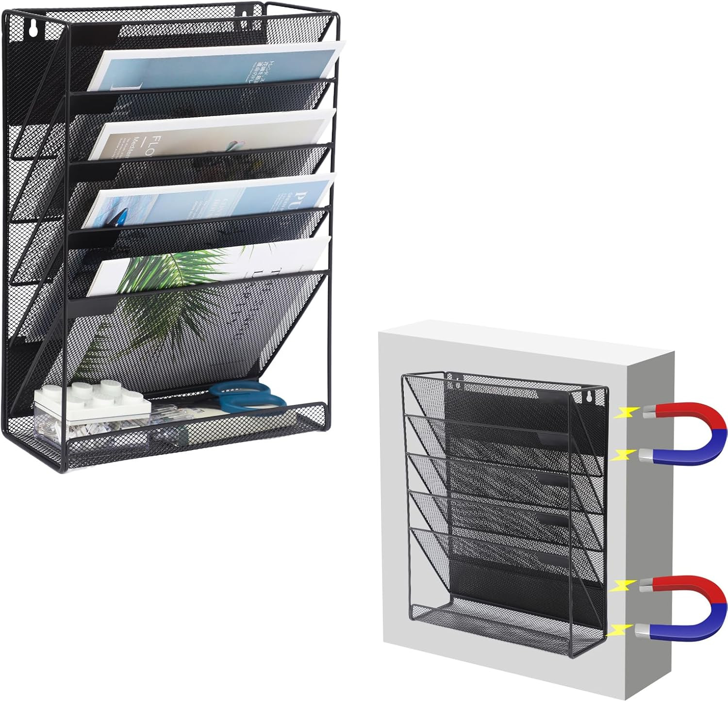 Magnetic File Organizer Mesh 6-Tier, Hanging Wall Mount File Organizer Vertical