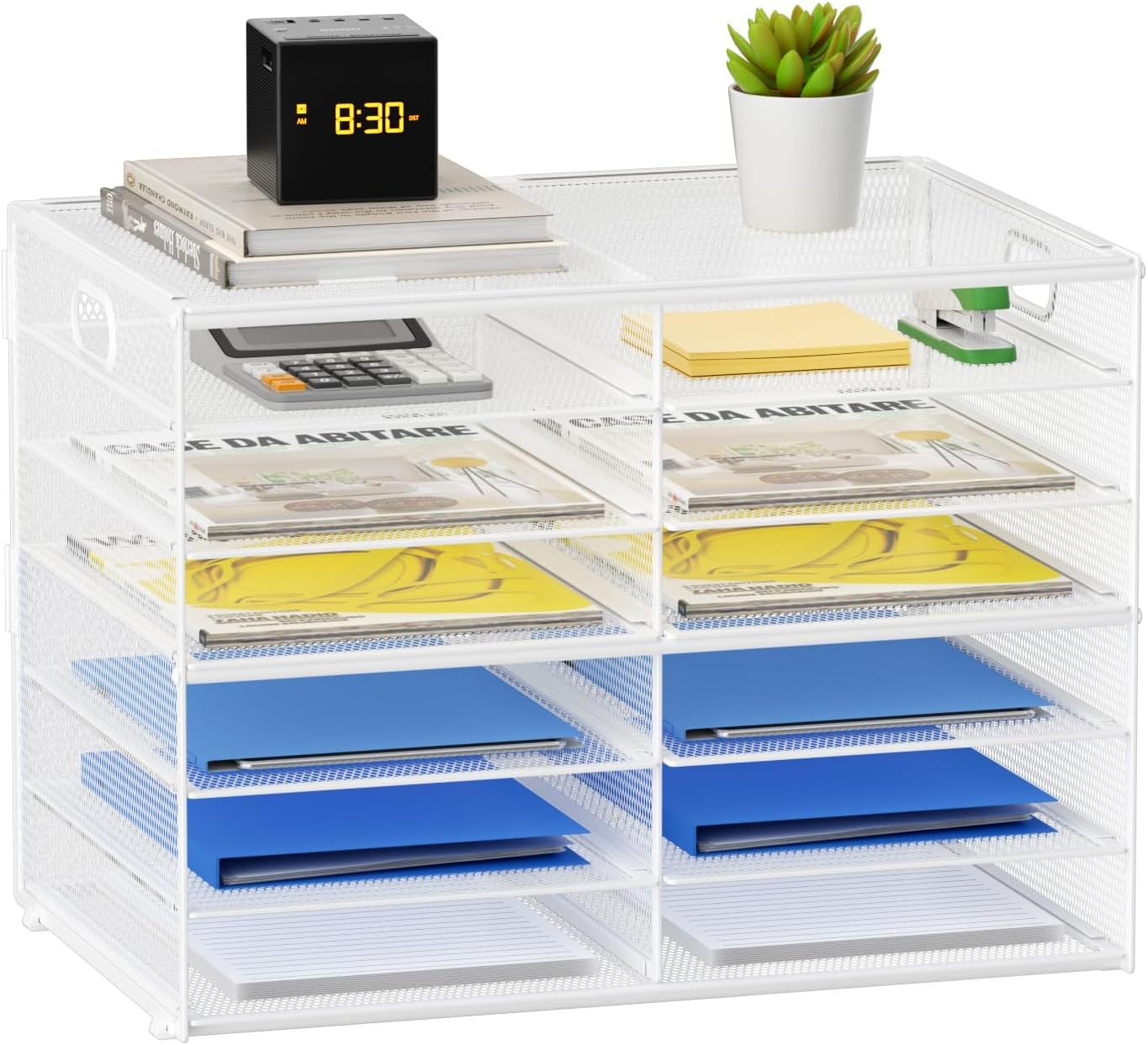 12 Compartments Paper Organizer for Desk, Mesh Literature Organizer, Mail File