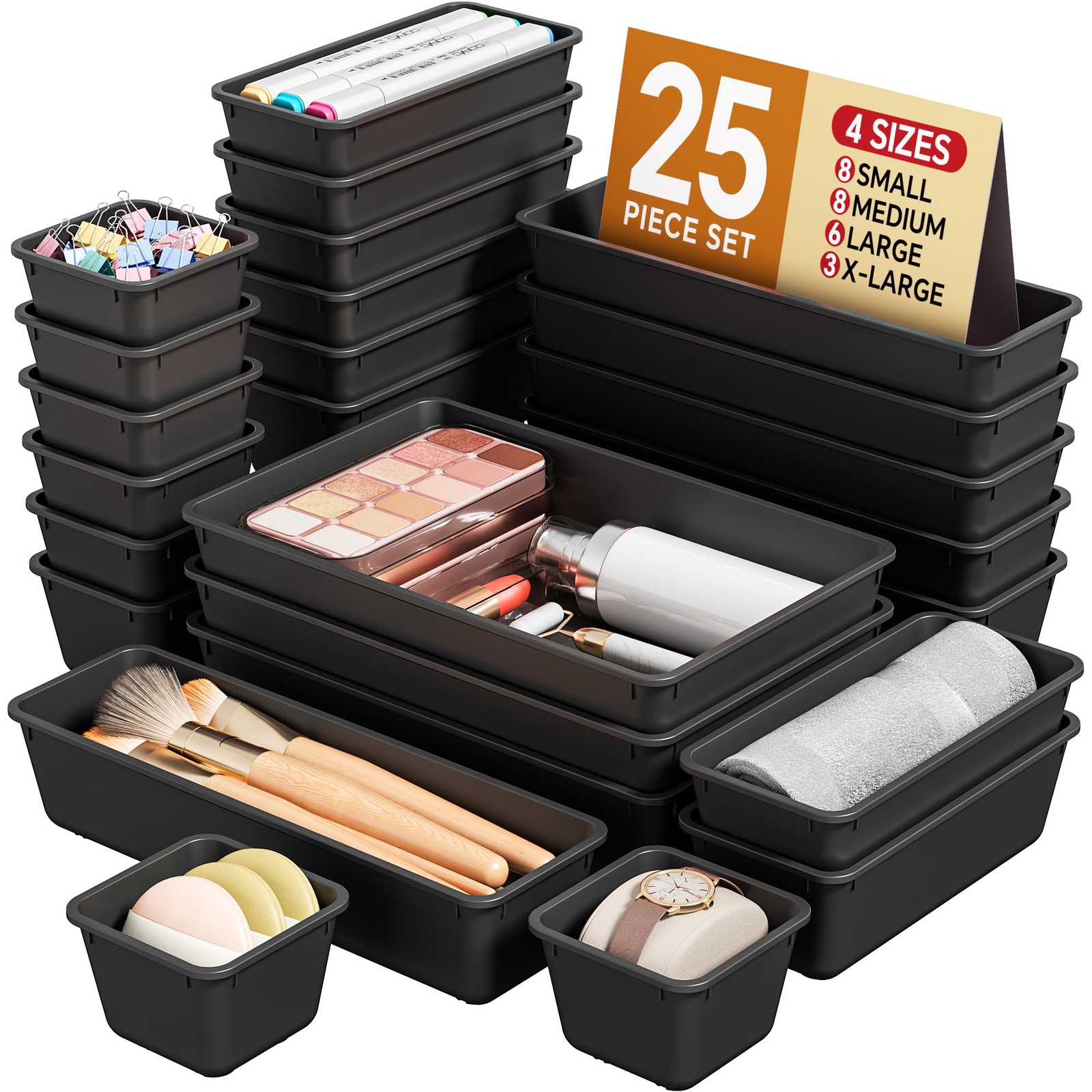 25 PCS Plastic Drawer Organizers Set, 4 Sizes Vanity Organizer, Makeup and De…