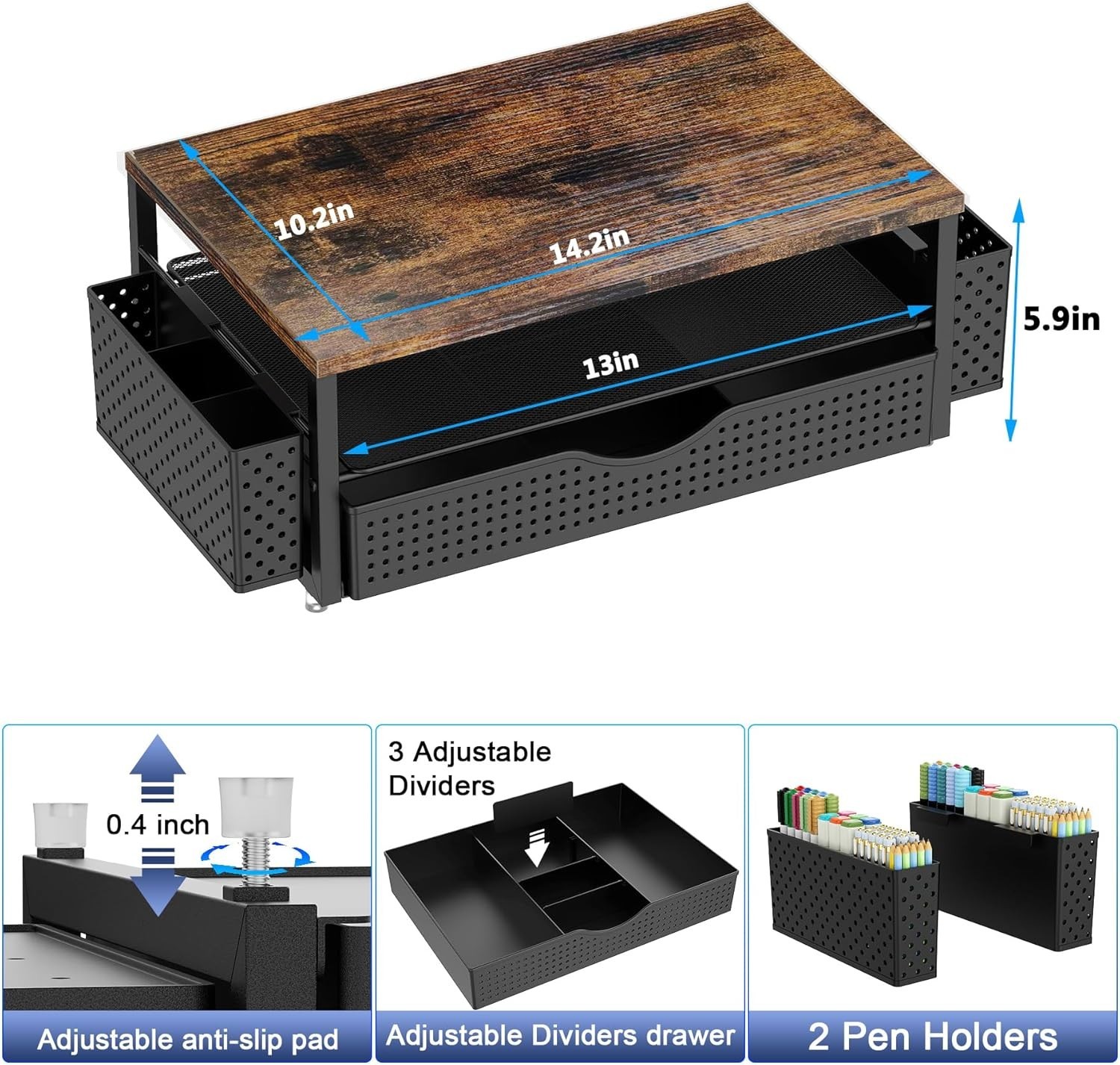 Ergonomic Computer Monitor Stand Riser & Stylish Desk Organizer with Drawer