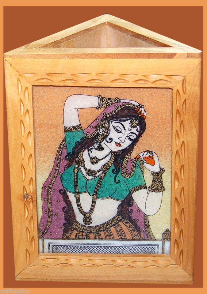 THREE GEMSTONE PAINTING ON A TRIANGLE PEN PENCIL HOLDER/STAND FROM INDIA!!