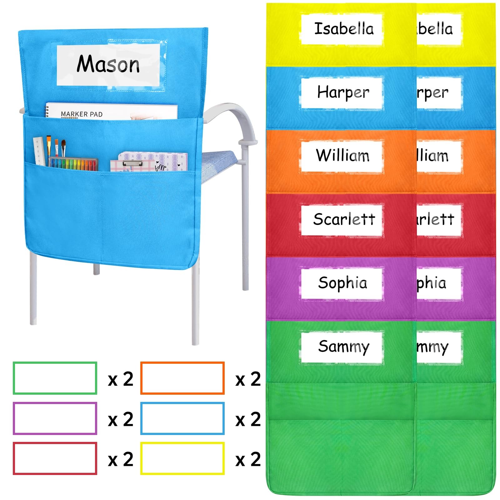 SDFGHG Chair Pockets Bright Colors 2 Large Pockets for Kids School 12 Pack