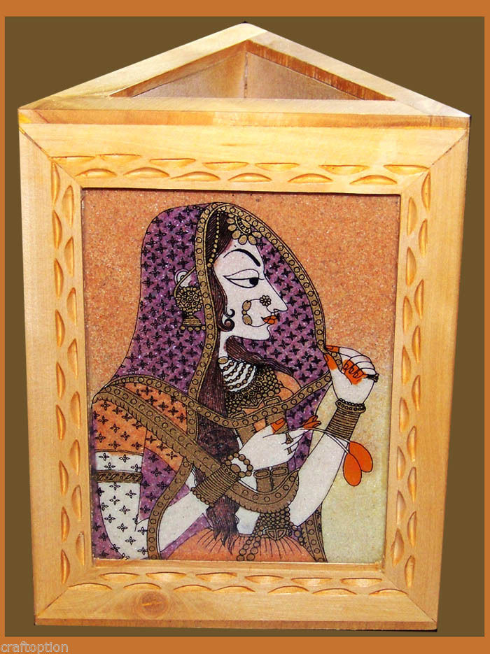 THREE GEMSTONE PAINTING ON A TRIANGLE PEN PENCIL HOLDER/STAND FROM INDIA!!