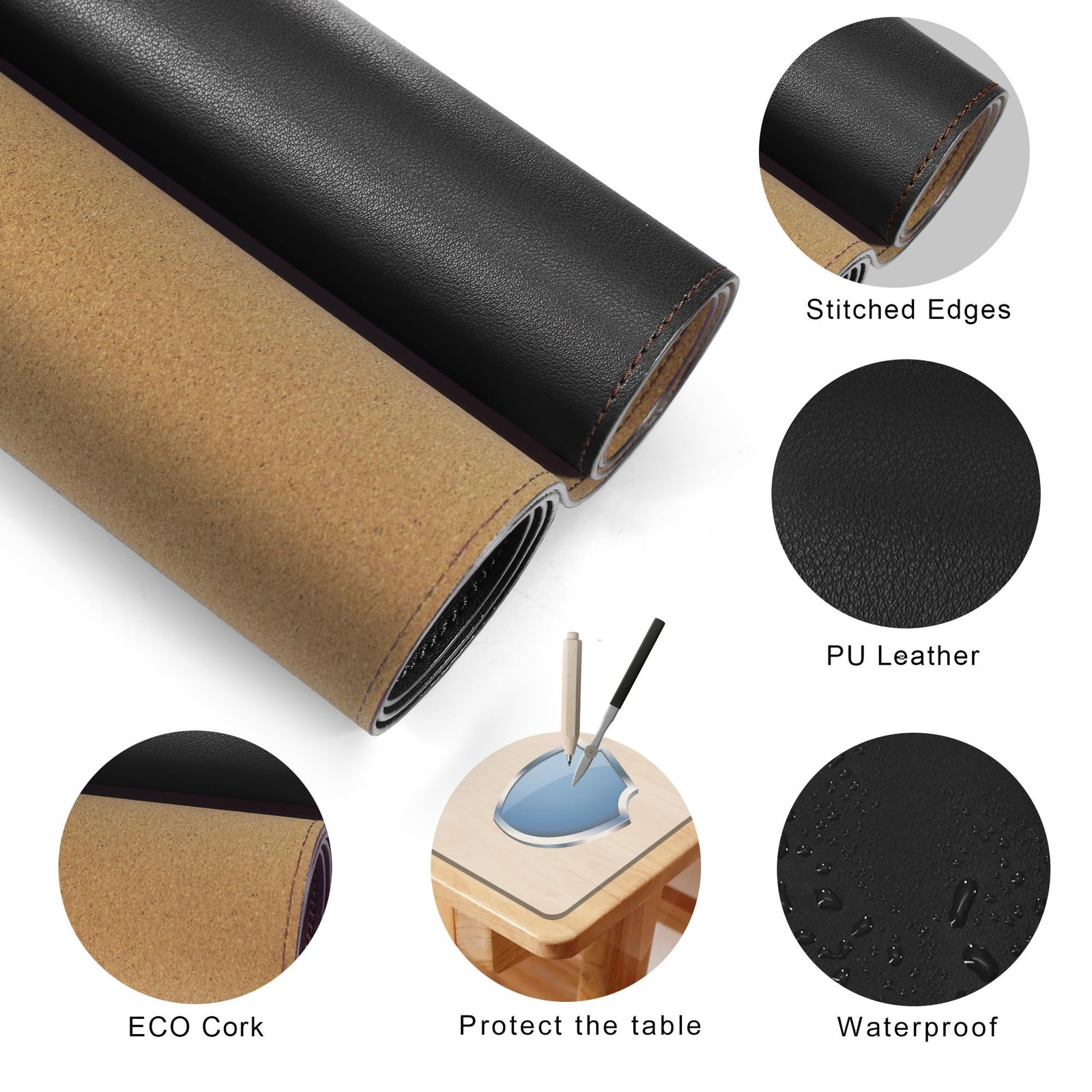 Maidern 63X 31.5 Leather Desk Mat Xxl Large Desk Pad Reversible Cork Leather