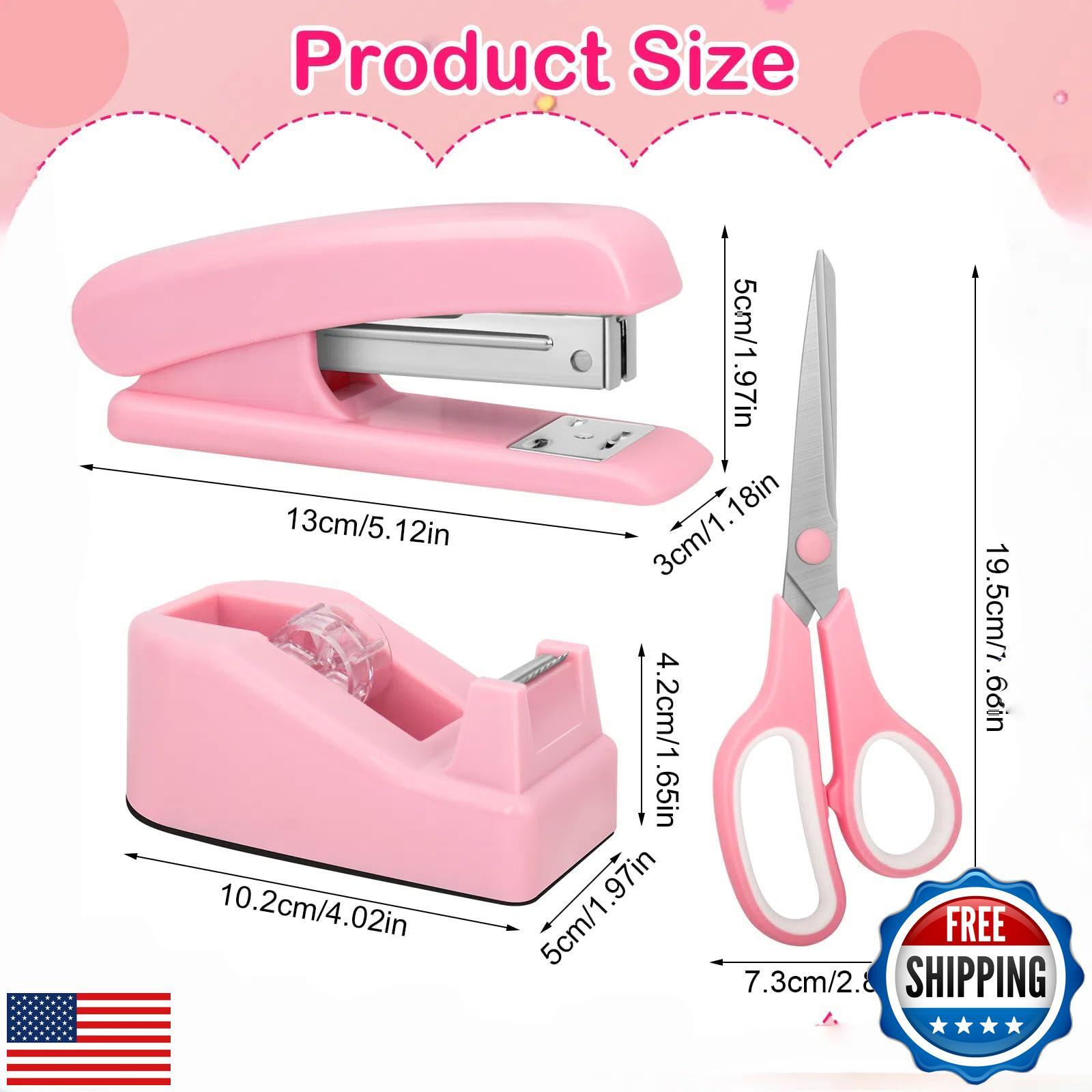 10Packs Desk Accessories,Pink Office Supplies,Scissors,Tape Dispenser,Paper C