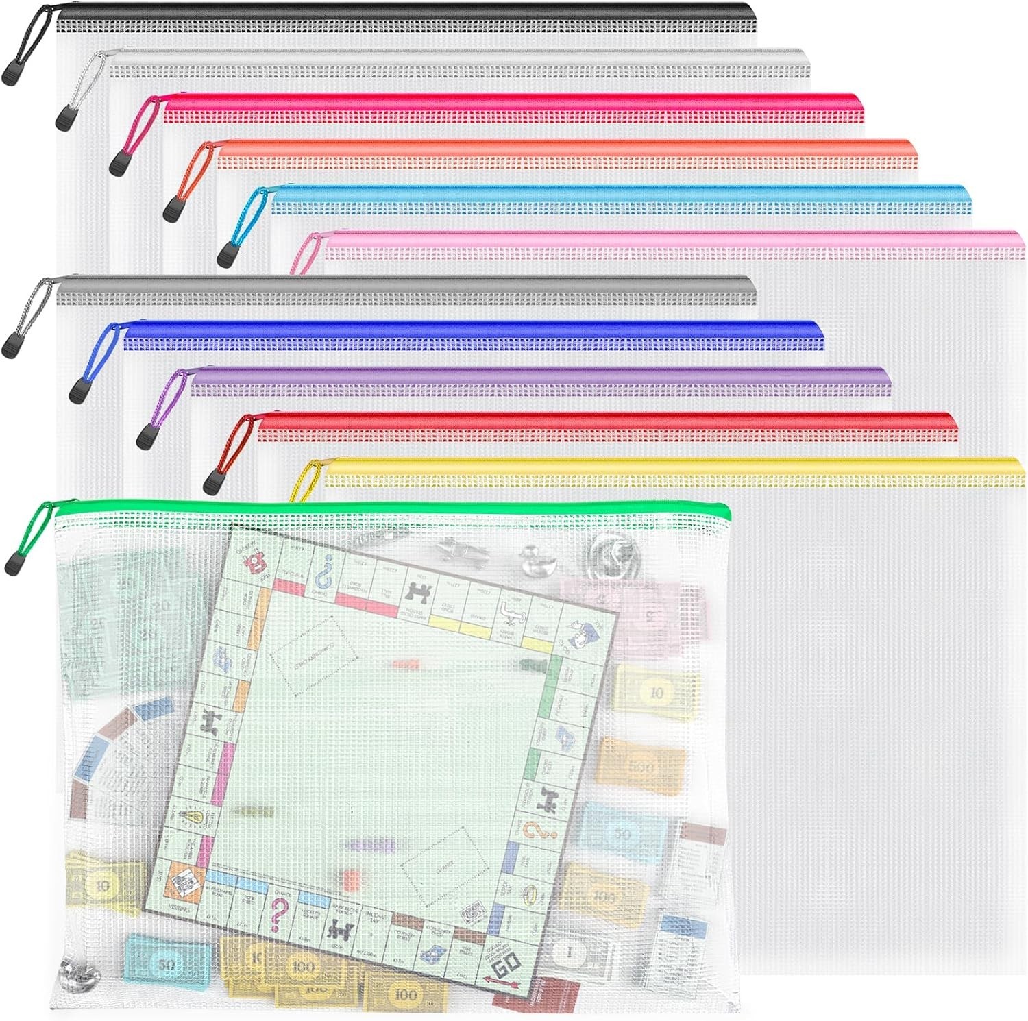 Zipper Pouch, 16.9×12.4 in 12 Colors, 12 Packs, Extra Large Zipper Bags, Wate…