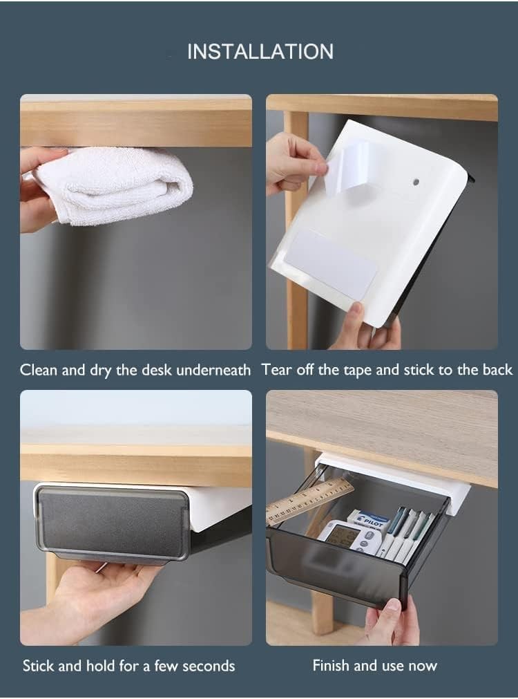 Under Desk Drawer Organizer,2 Pack Self-Adhesive Attachable Under Desk Storage