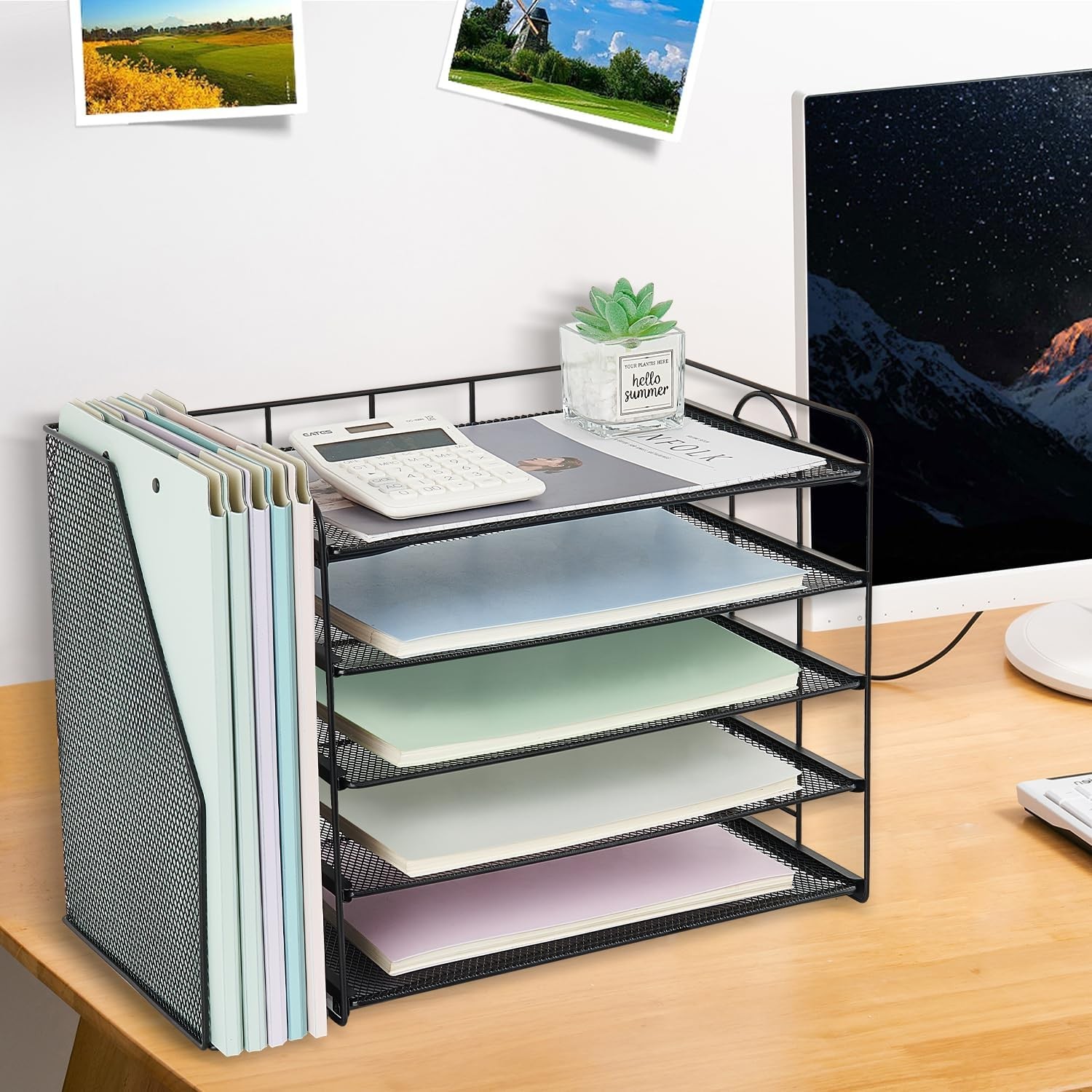 Desk Organizer and Accessories, 5 Tier Paper Letter Tray File Organizer Black