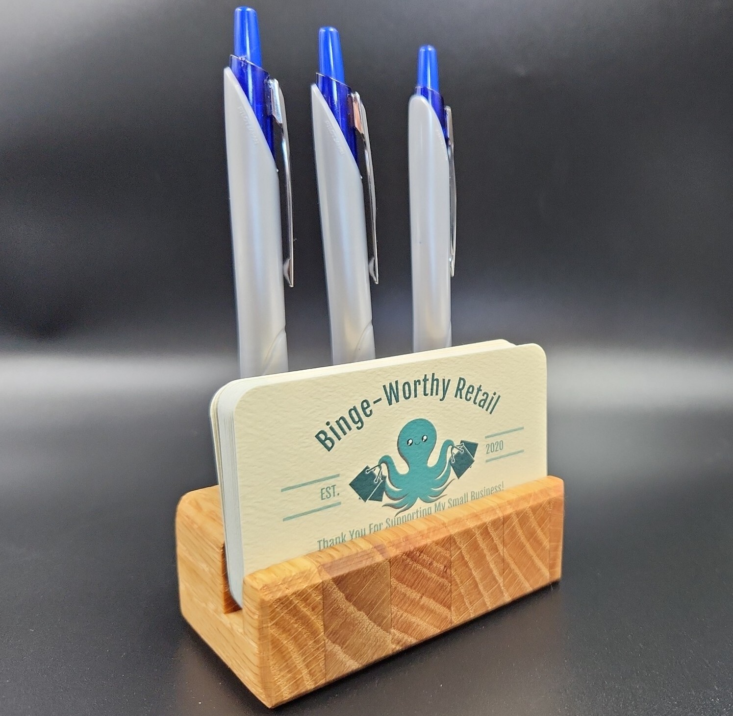 Desk Organizer Business Card Holder and Pen Stand Handmade Office Gift Oak Wood