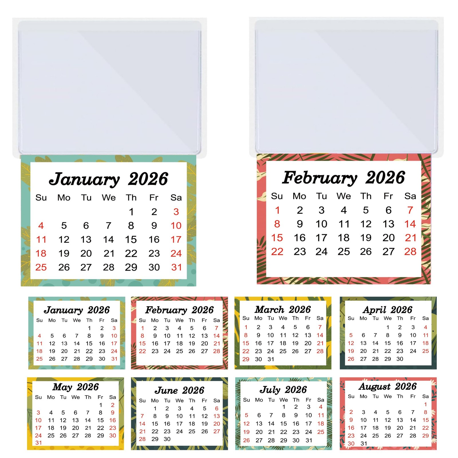 10 Pcs 2026 Peel and Stick Calendar Stickers Hanging Mini 10