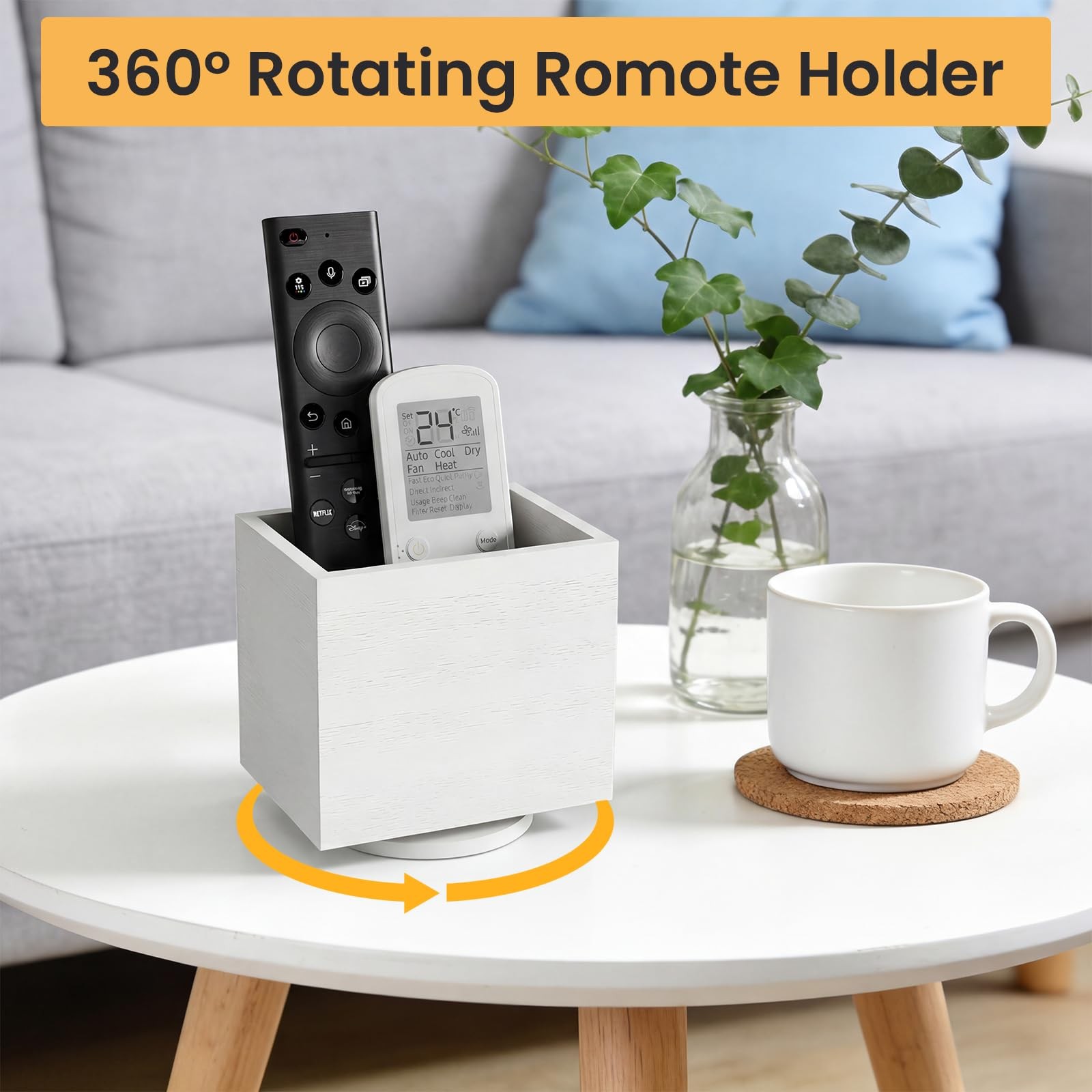 360° Rotating Remote Control Holder, Wooden TV Controller Holder, Remote Hold…