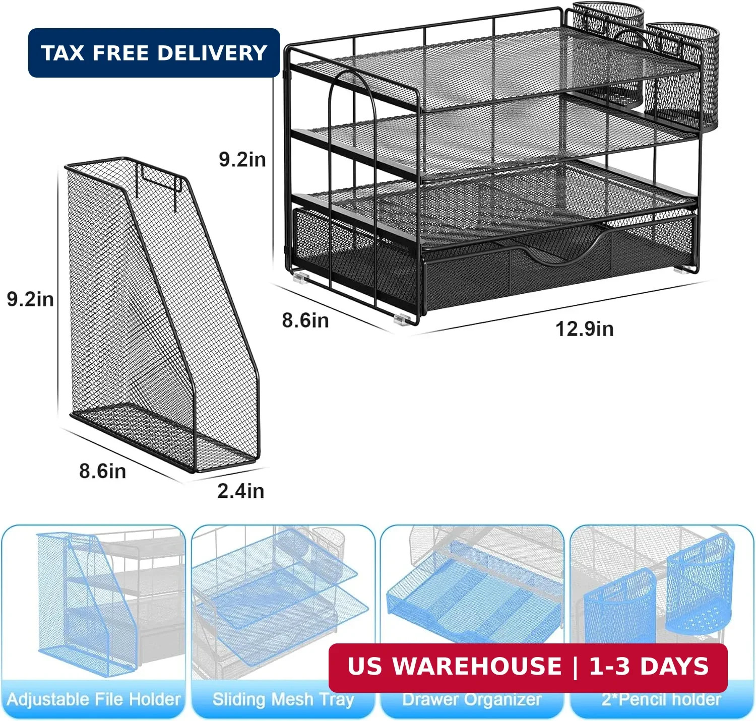 gianotter Desk Organizers and Accessories with File Holder, 4-Tier Desk Accessor
