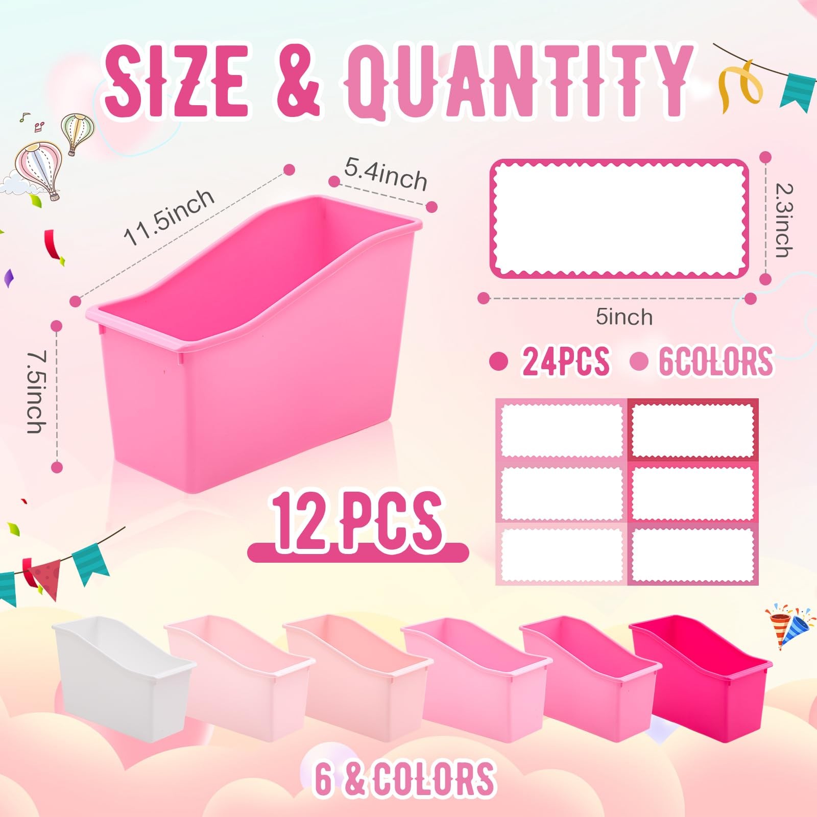 12 Pcs Book Bin for Classroom with Labels Stackable Plastic Organizing Bins 1…
