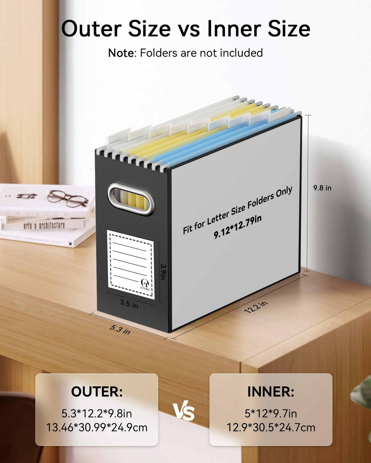 Oterri Cardboard File Organizer Box for Hanging Letter Size – 1 Pack, Black