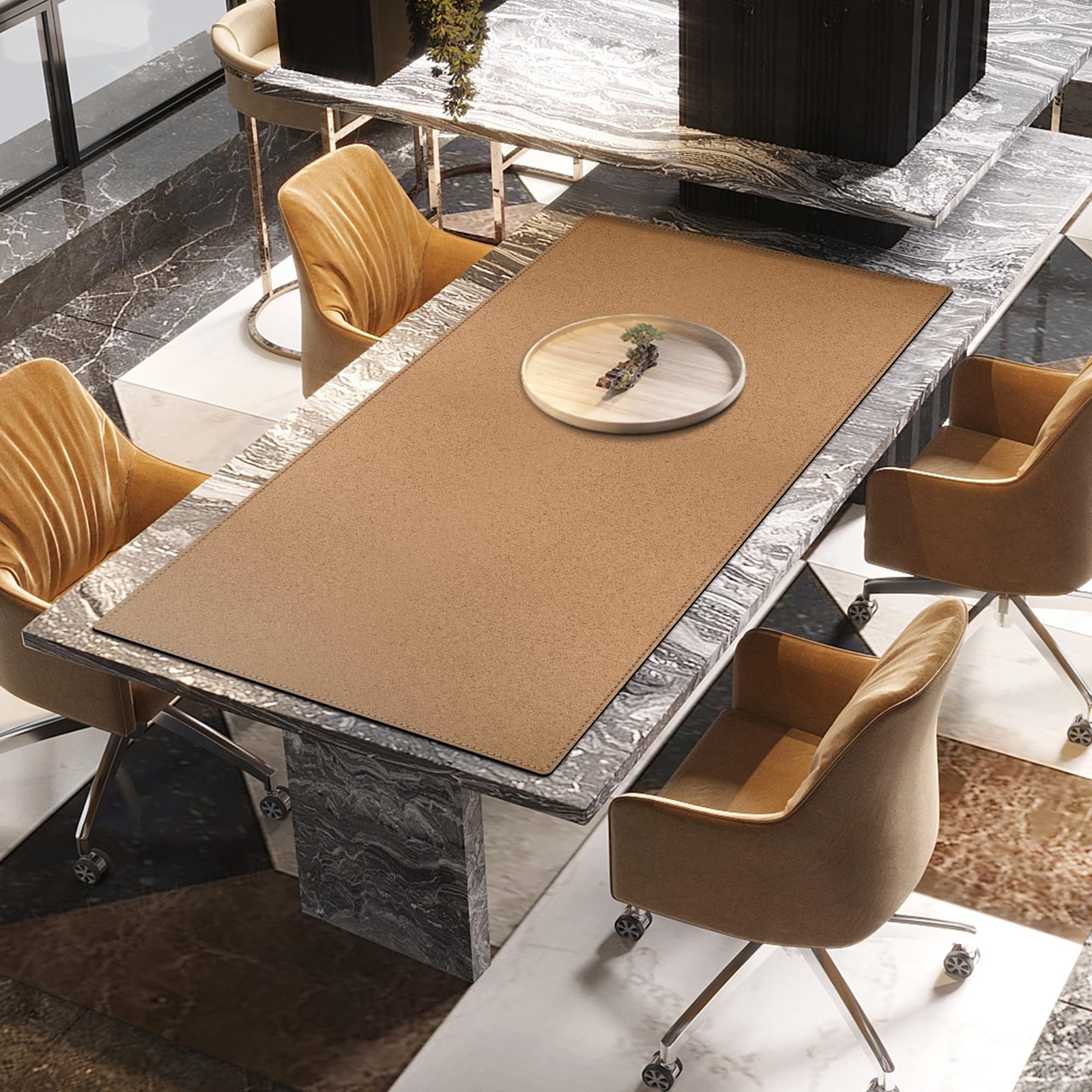 Maidern 63X 31.5 Leather Desk Mat Xxl Large Desk Pad Reversible Cork Leather