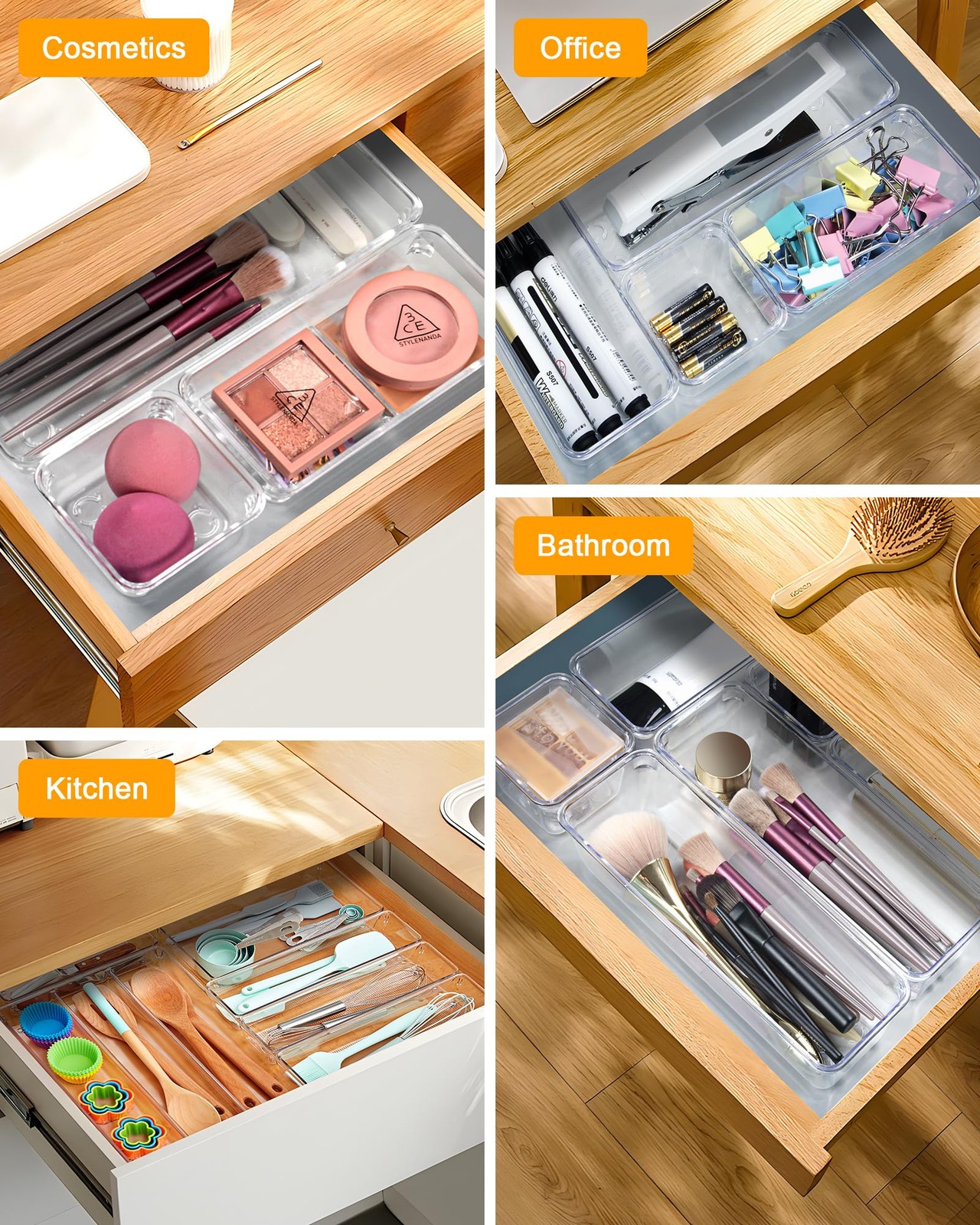 LUSCREAL 25 PCS Clear Plastic Drawer Organizers and Dividers, 4 S, 25PCS