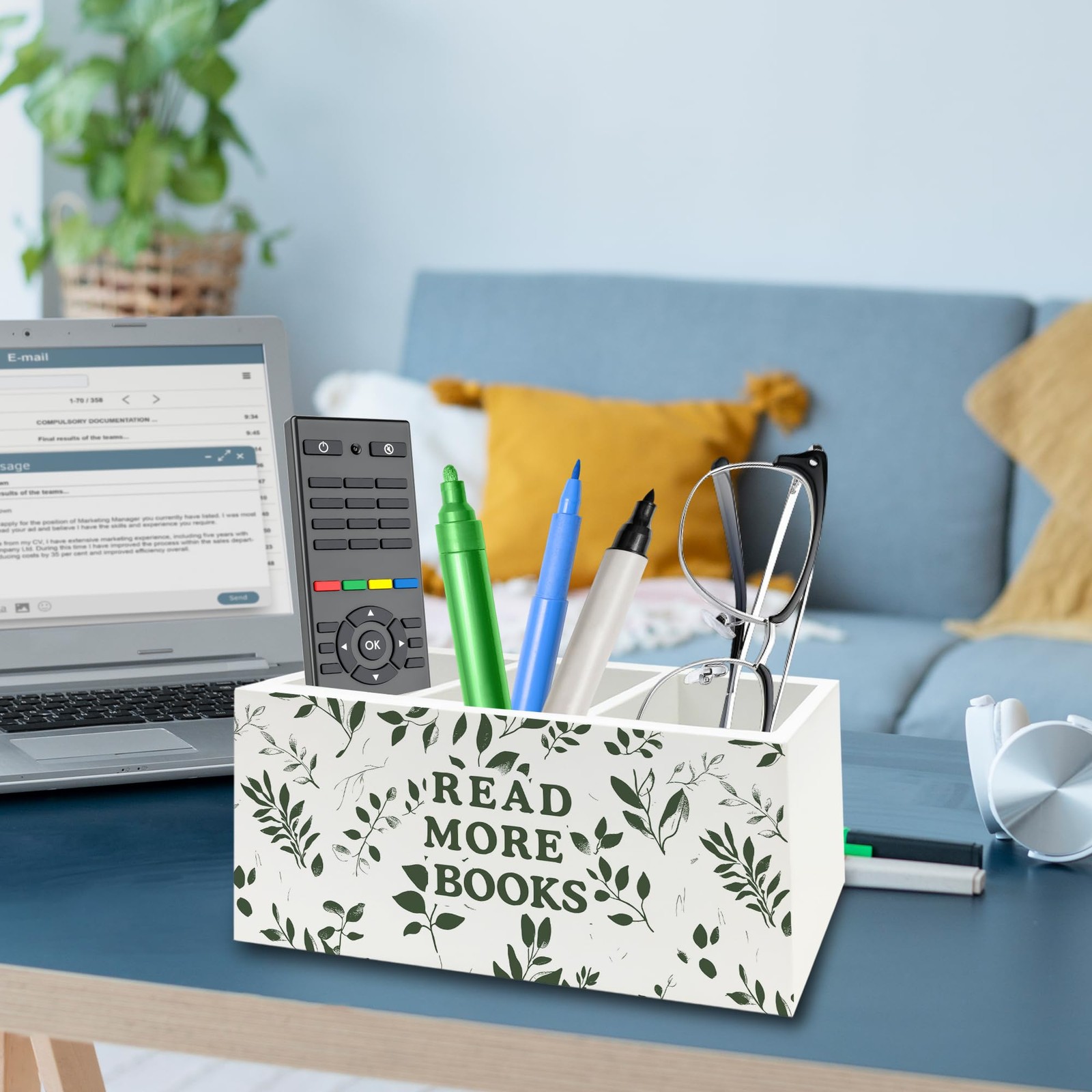 Reading Room Decor Pen Pencil Holder Organizer for Desk, Read More Books Bota…