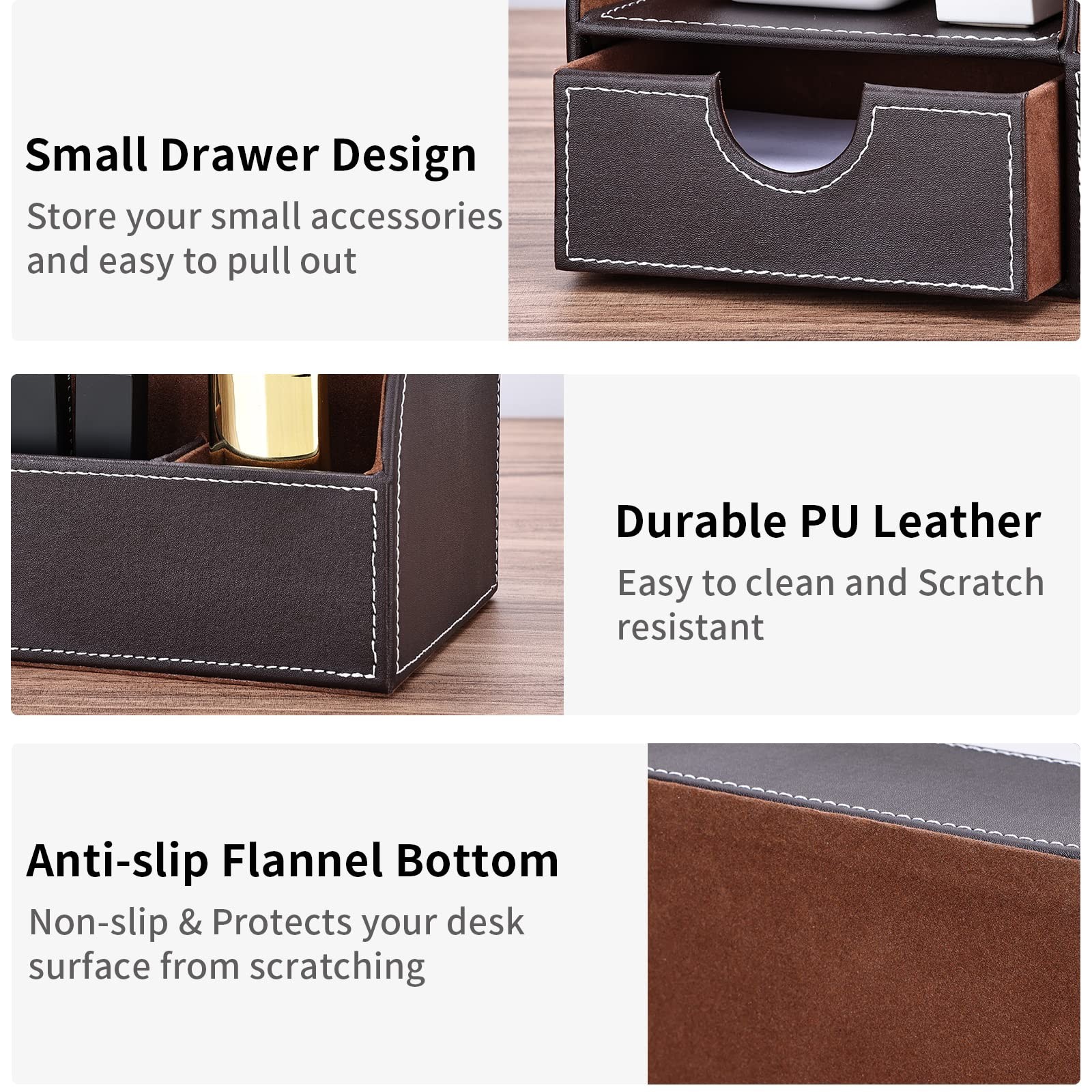 KINGFOM Pu Leather Desk Organizer Pen Pencil Holder Office Supplies Brown