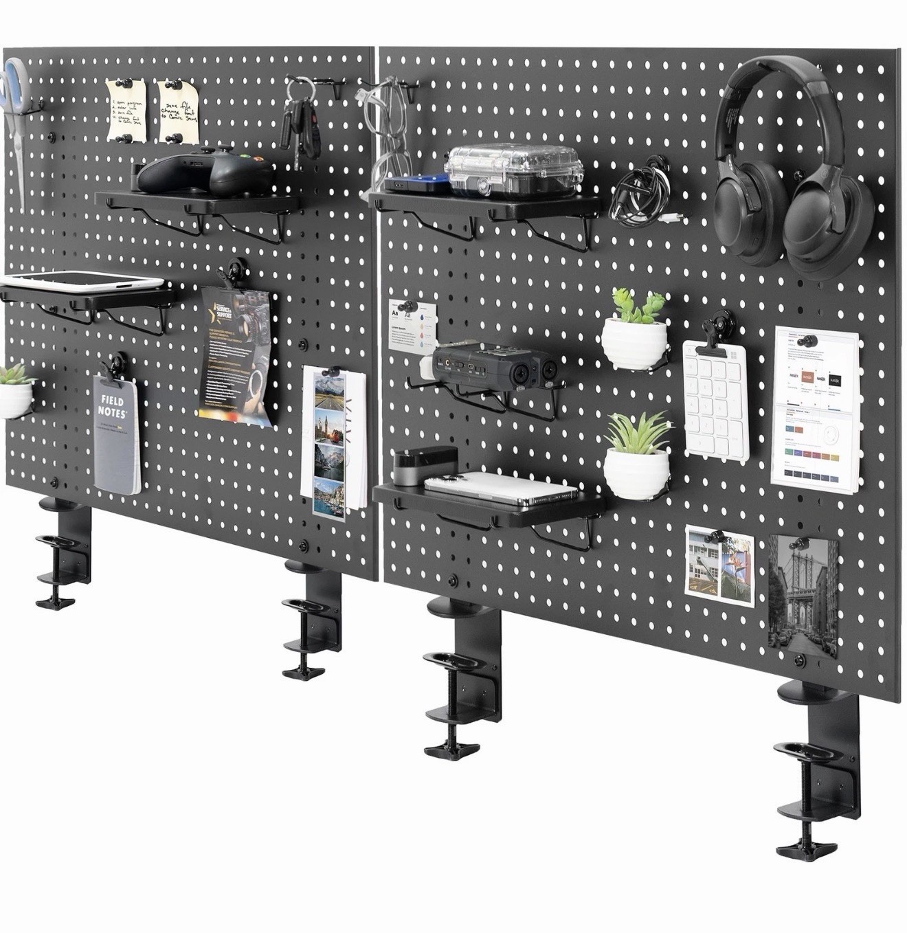 VIVO Dual Steel Clamp-on 60″ x 24″ Desktop Pegboard, Magnetic Privacy Panel
