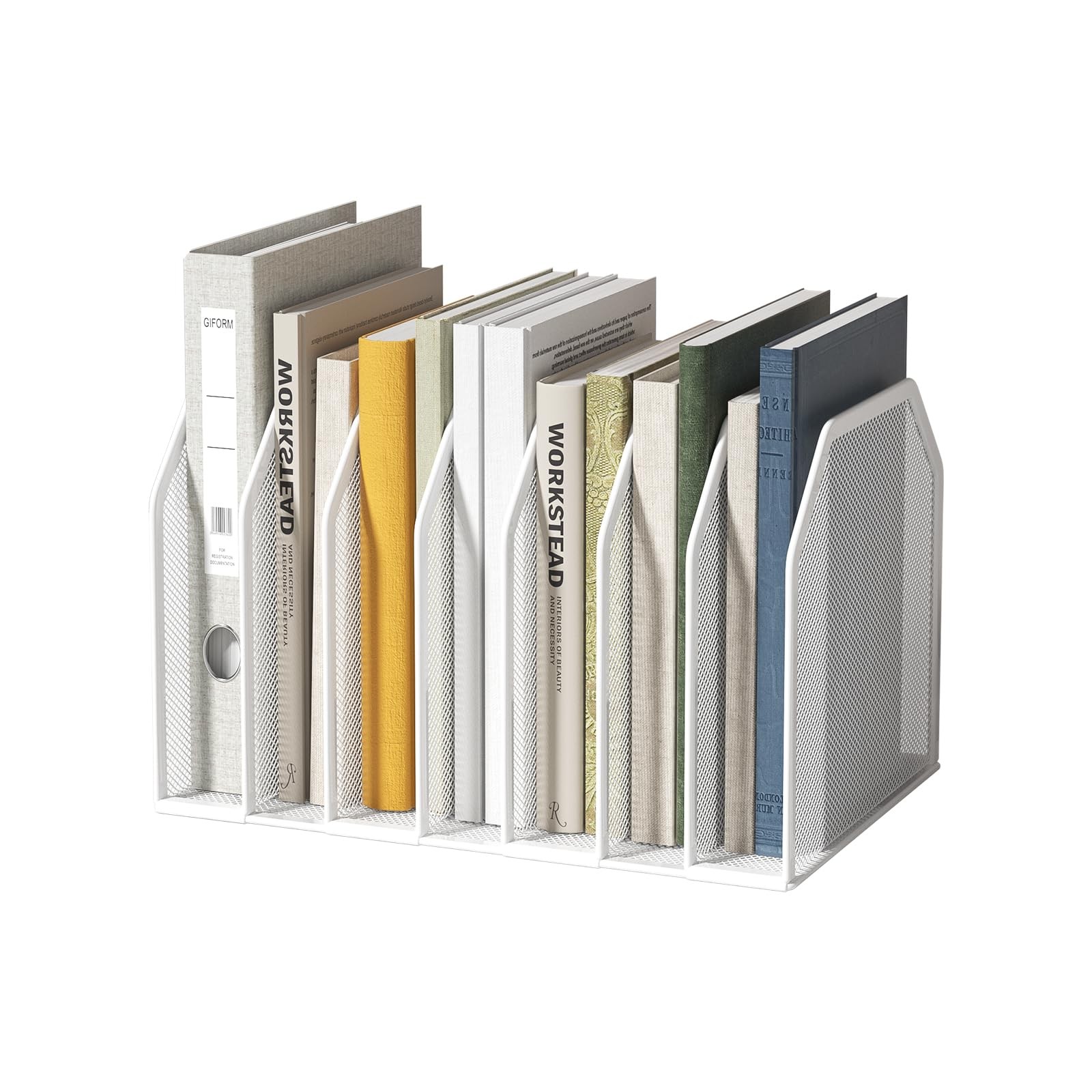 White 7Section File Folder Organizer Desk Metal Vertical Stand Letter/A4 Rack