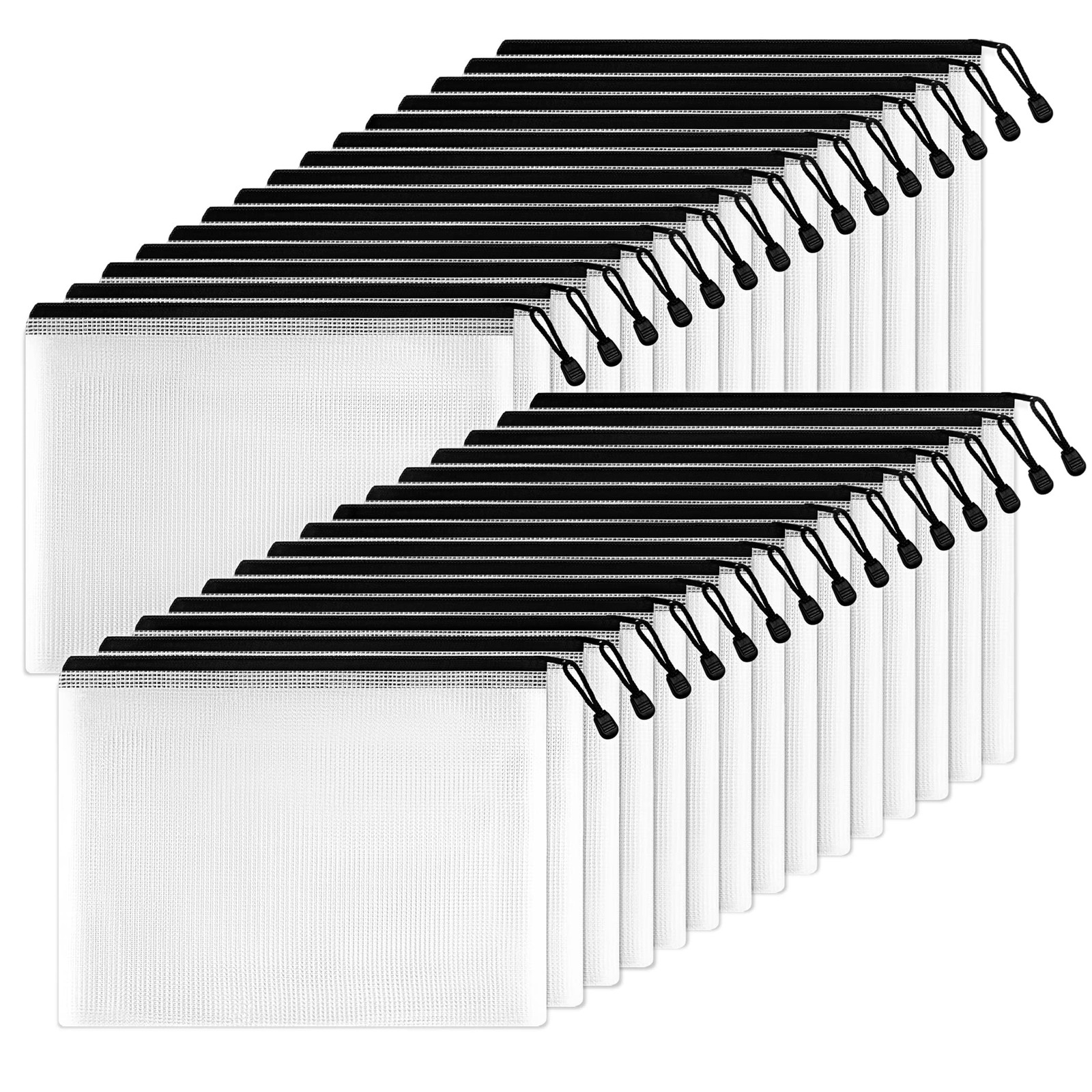 30 Pack Black Large Mesh Zipper Pouch Storage Travel Bags 11×15 In Box