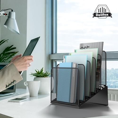 Inclined 5-Section Desk File Organizer, Vertical 9″ x 8.5″ x 11.8″, Black