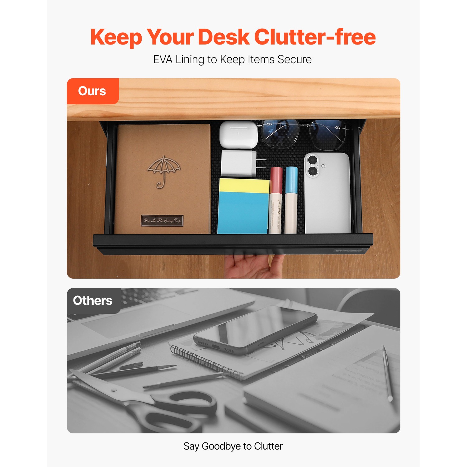 Uimoso 16 in Slide-Out Under Desk Drawer Organizer for Home or Office Use