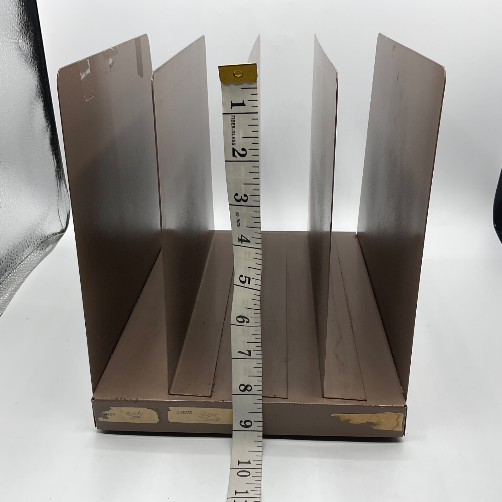 Vintage File Desk Top Organizer Hunt Metal 4 Slot Letter Mail Office Brown Color
