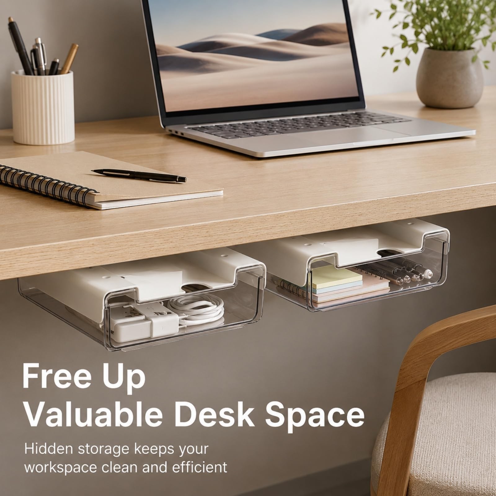 RHBLME 5 Pack Under Desk Drawer, Shelf Drawers Slide Out Transparent