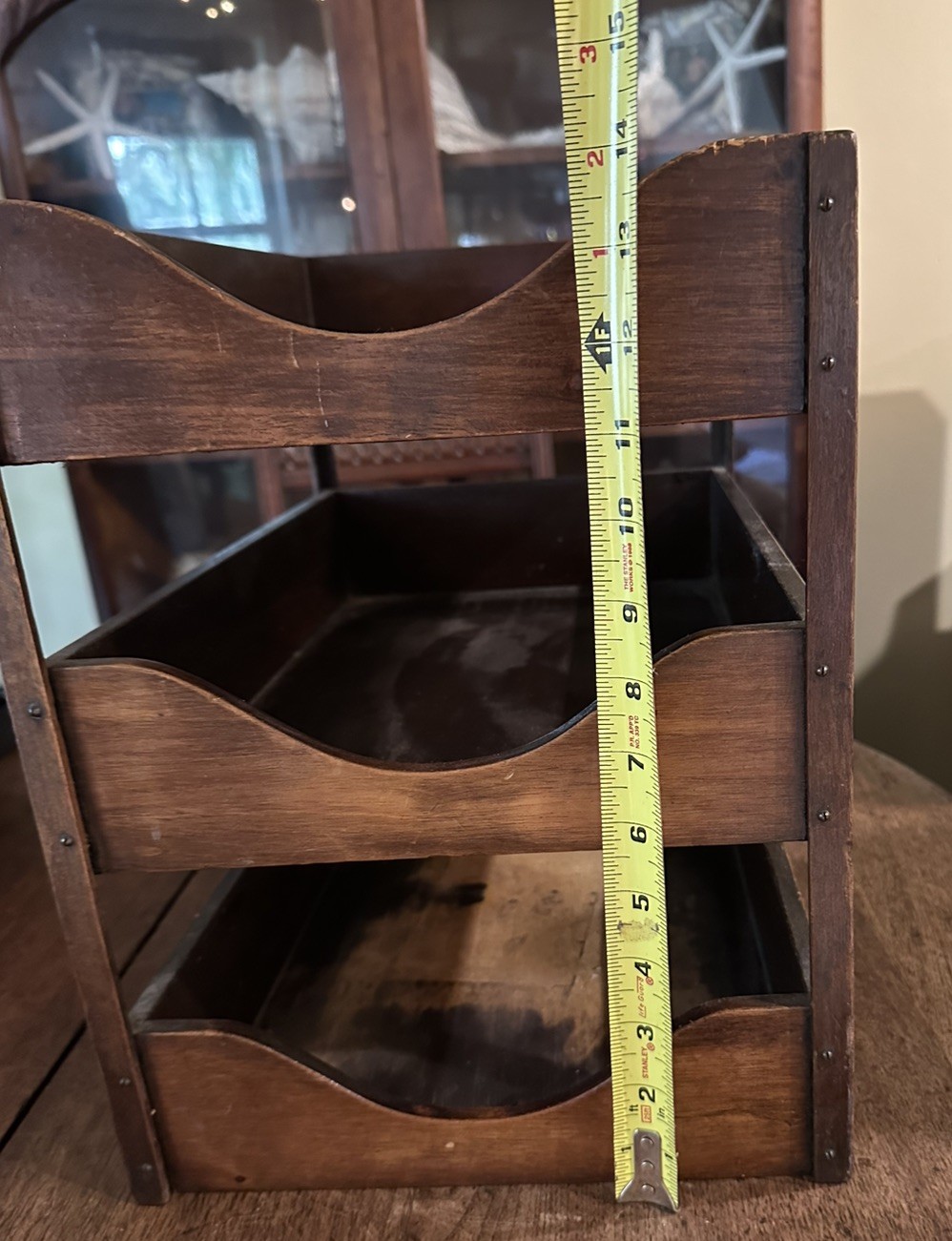 Antique Desk Top Letter Tray File Holder Wooden 3 Tier