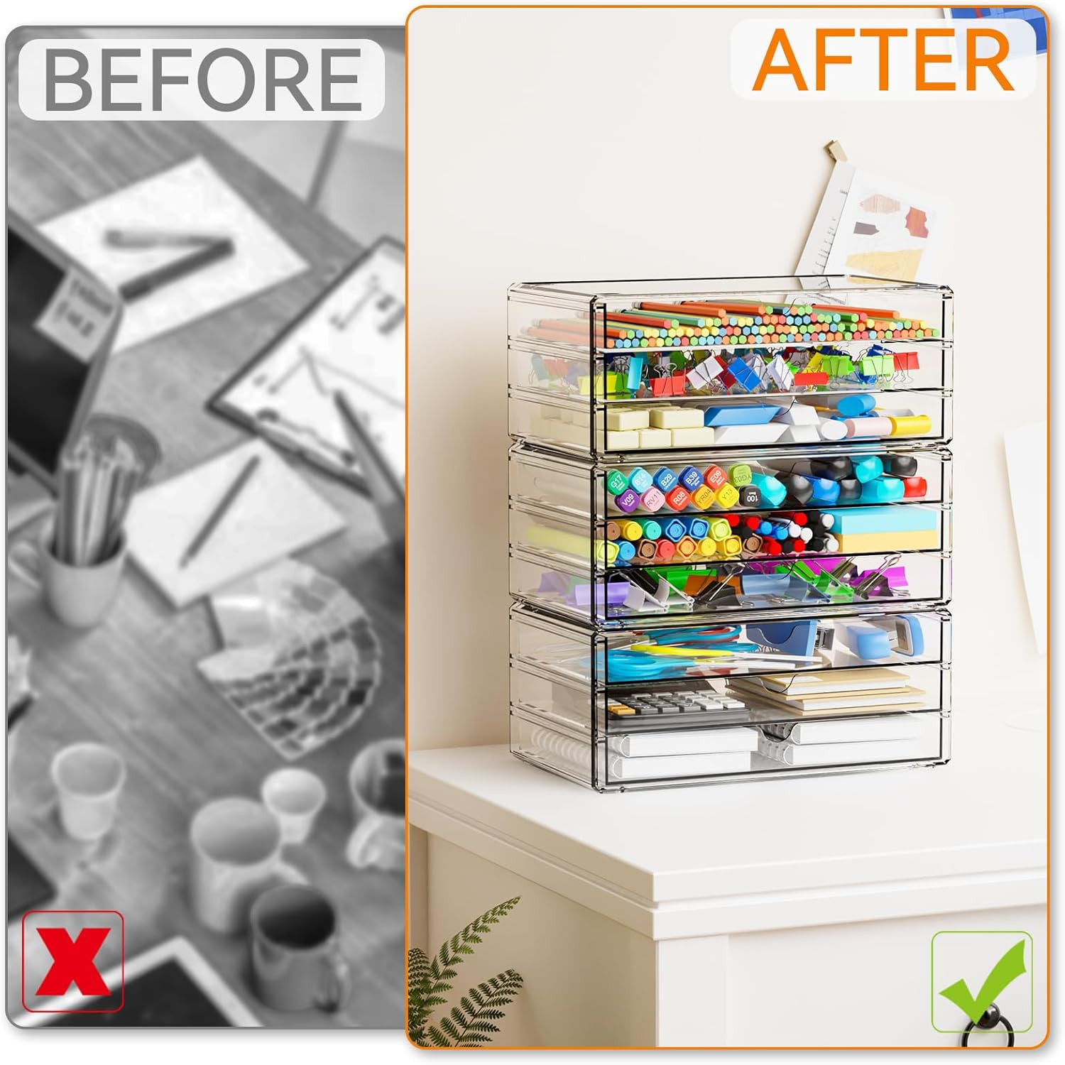 11.1 Inch Long Clear Drawer Organizers Stackable,3 Pack Small Acrylic Drawers,Sc