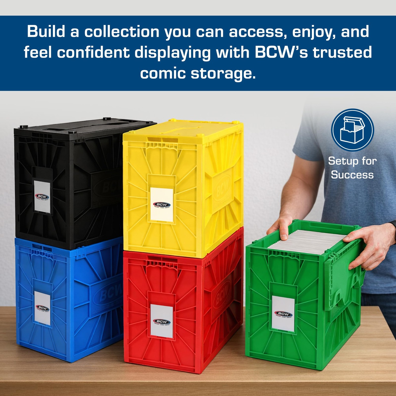 BCW Short Comic Book Bin | Holds 150 Comics | Stackable Single, Yellow