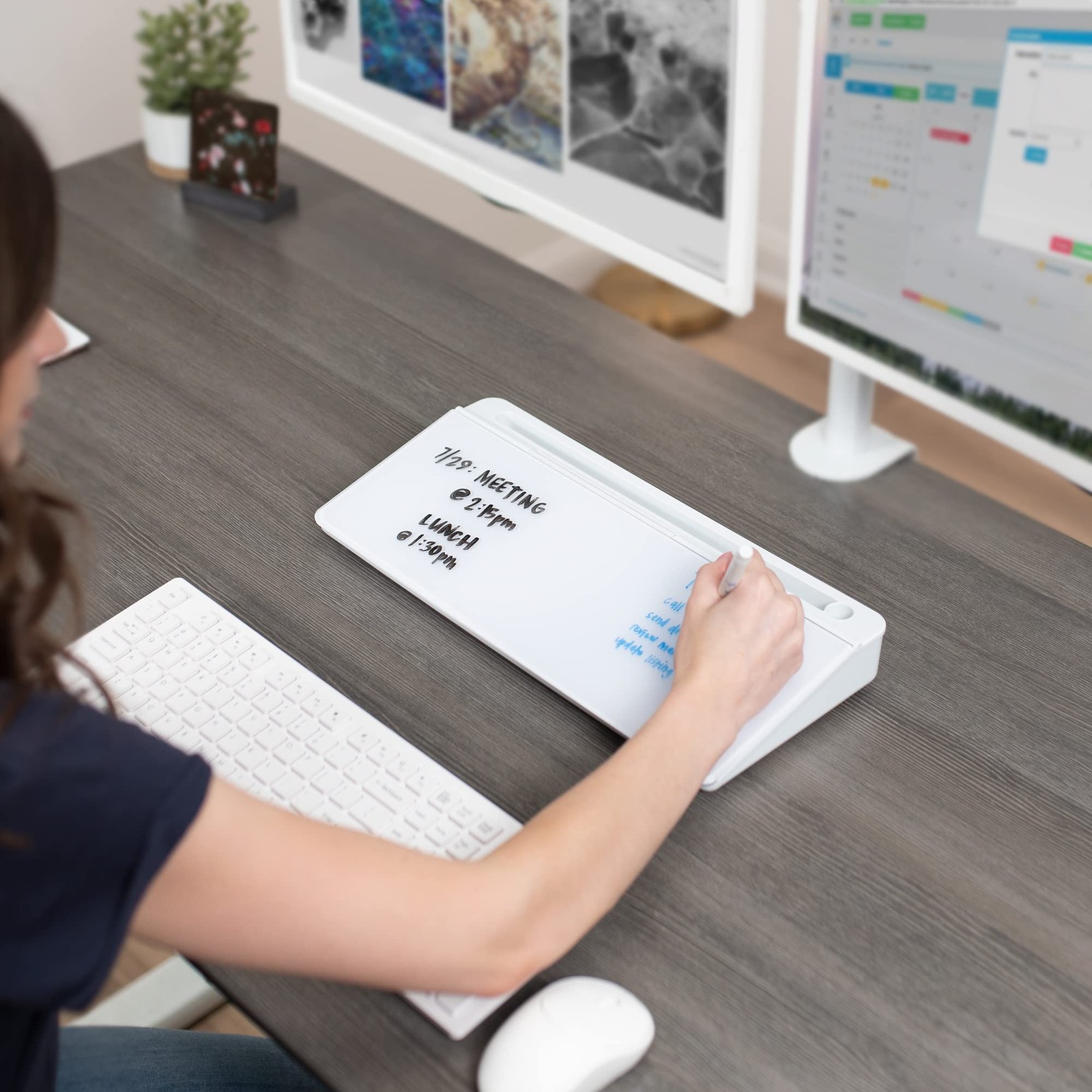 VIVO Glass 16 x 7 inch Dry Erase Board with Storage, 16″W x 7″H, White