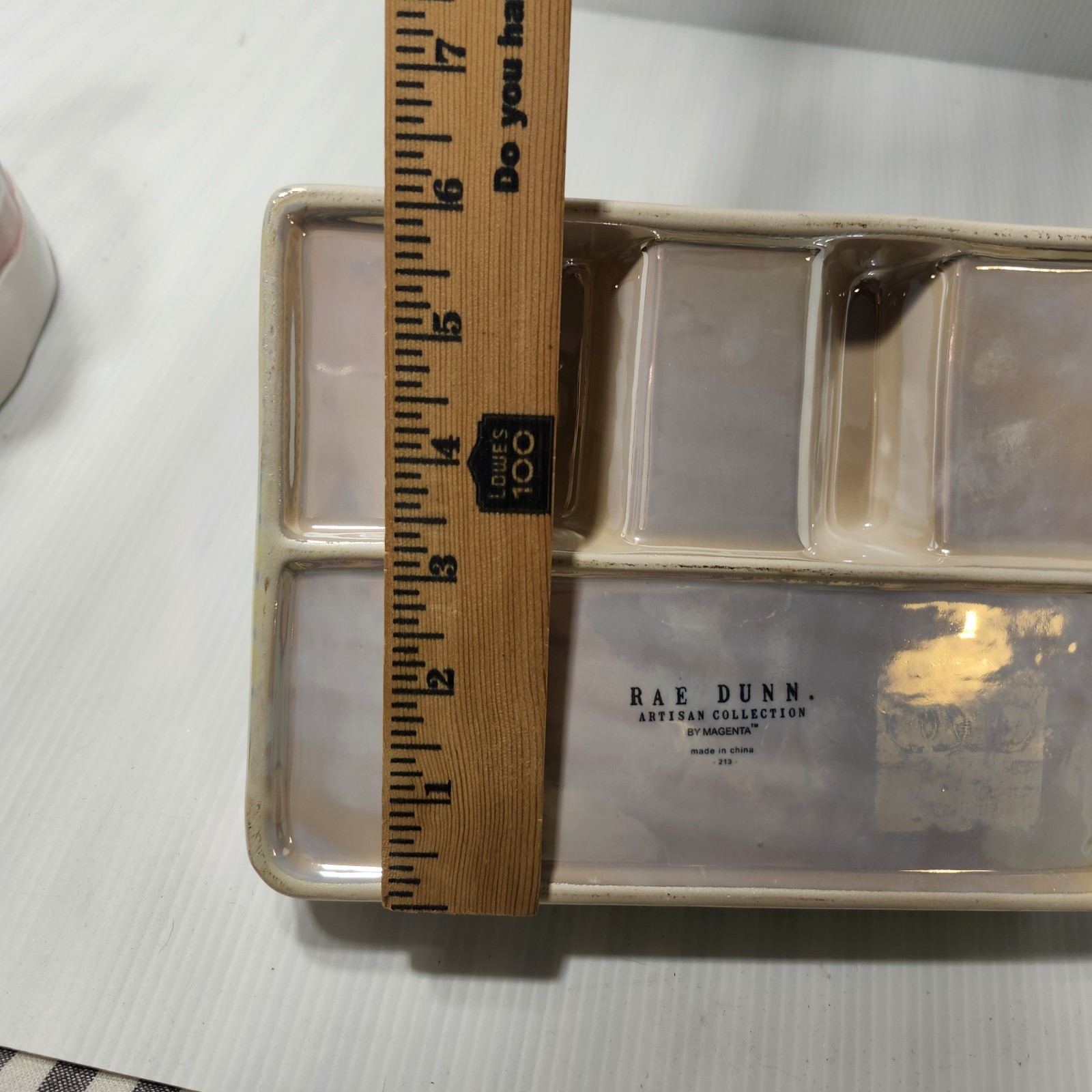 Rae Dunn THINGS Ceramic Desk Bathtoom Organizer 3 Comparmtnets Tray Iridescent