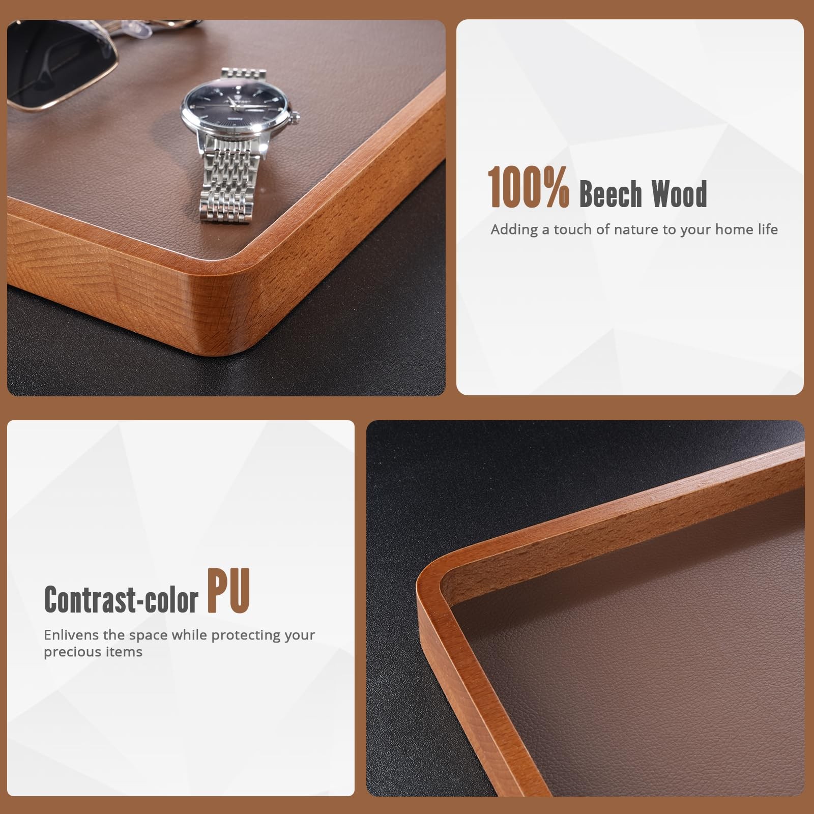 ProCase Wooden Valet Tray for Men, Wood Catch-All EDC Organizer, Dark Brown