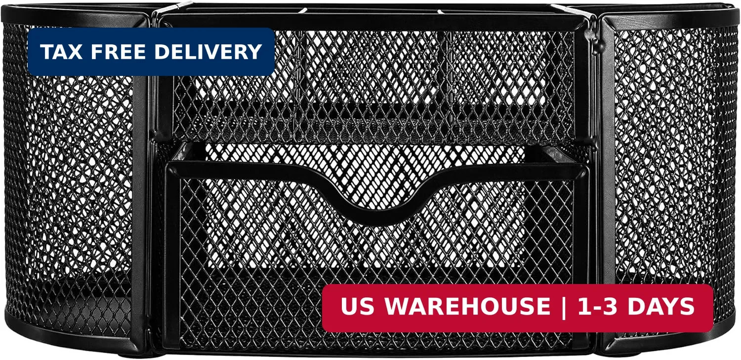 Amazon Basics Mesh Desk Organizer with Pen Holder, Pullout Drawer and Office Cad