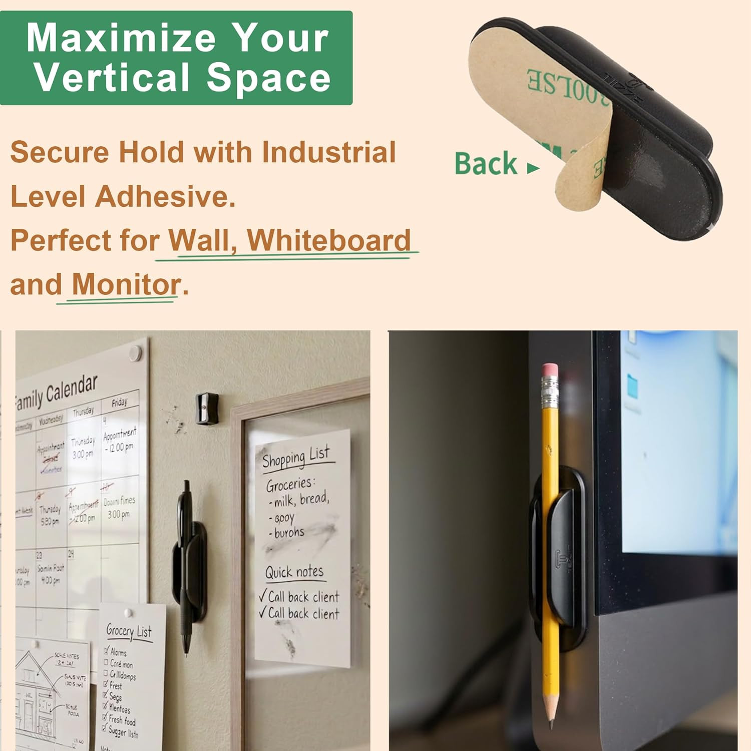 10 Pack Adhesive Pencil Holder for Desk, Silicone Pen Holder for Wall, Clipboard