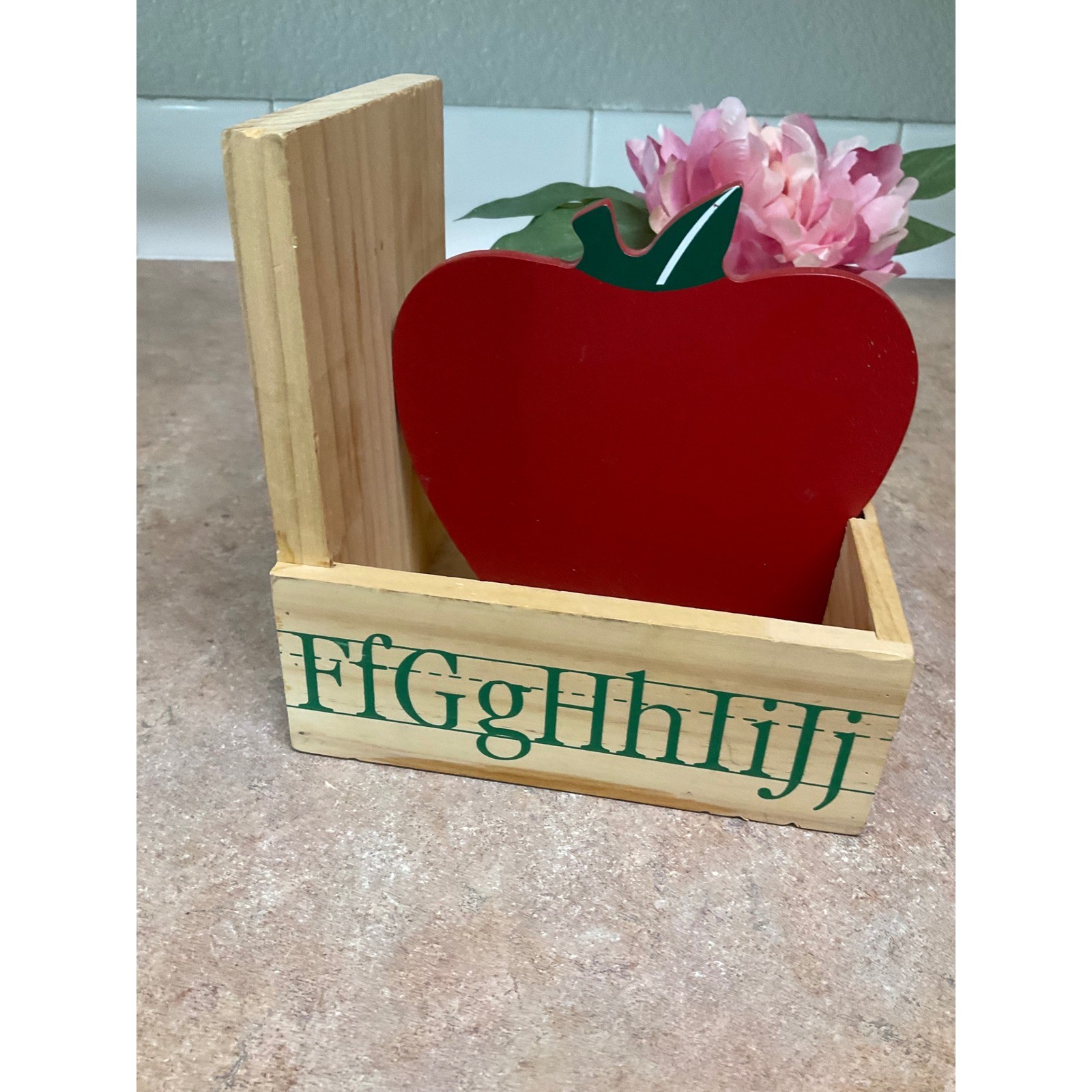 Vintage Wooden Apple Alphabet Teacher Desk Organizer Crate Schoolhouse Decor
