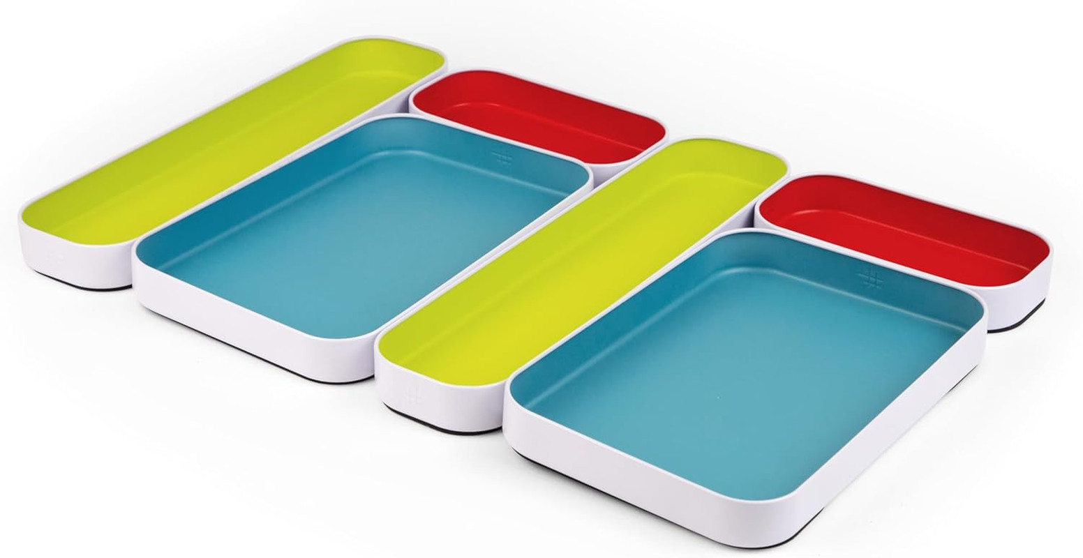 6 Piece Shallow Metal Organizer Tray Set for Storing Makeup, Stationery, Utensil