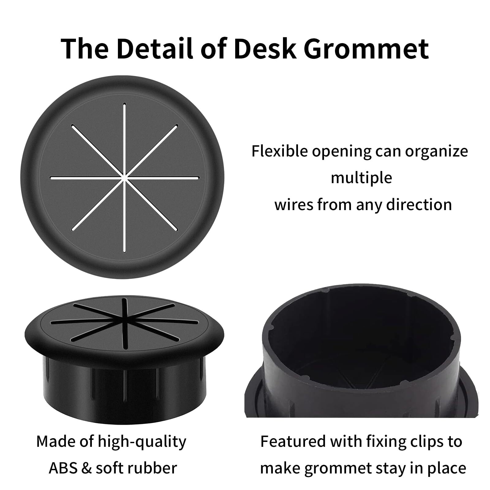 6 Pack 2 Inch Desk Grommet Flexible Desk Hole Cover for Home Office Table Cables