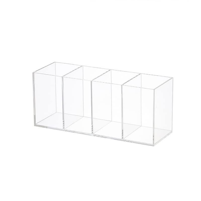 HSYMQ Acrylic Pen Holder 4 Compartments Clear Pencil Transparent