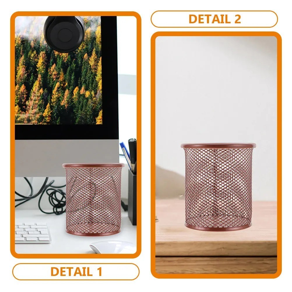2Pcs Mesh Pen Holder Pencil Cup Storage Organizer Metal Desktop Pen Container Of