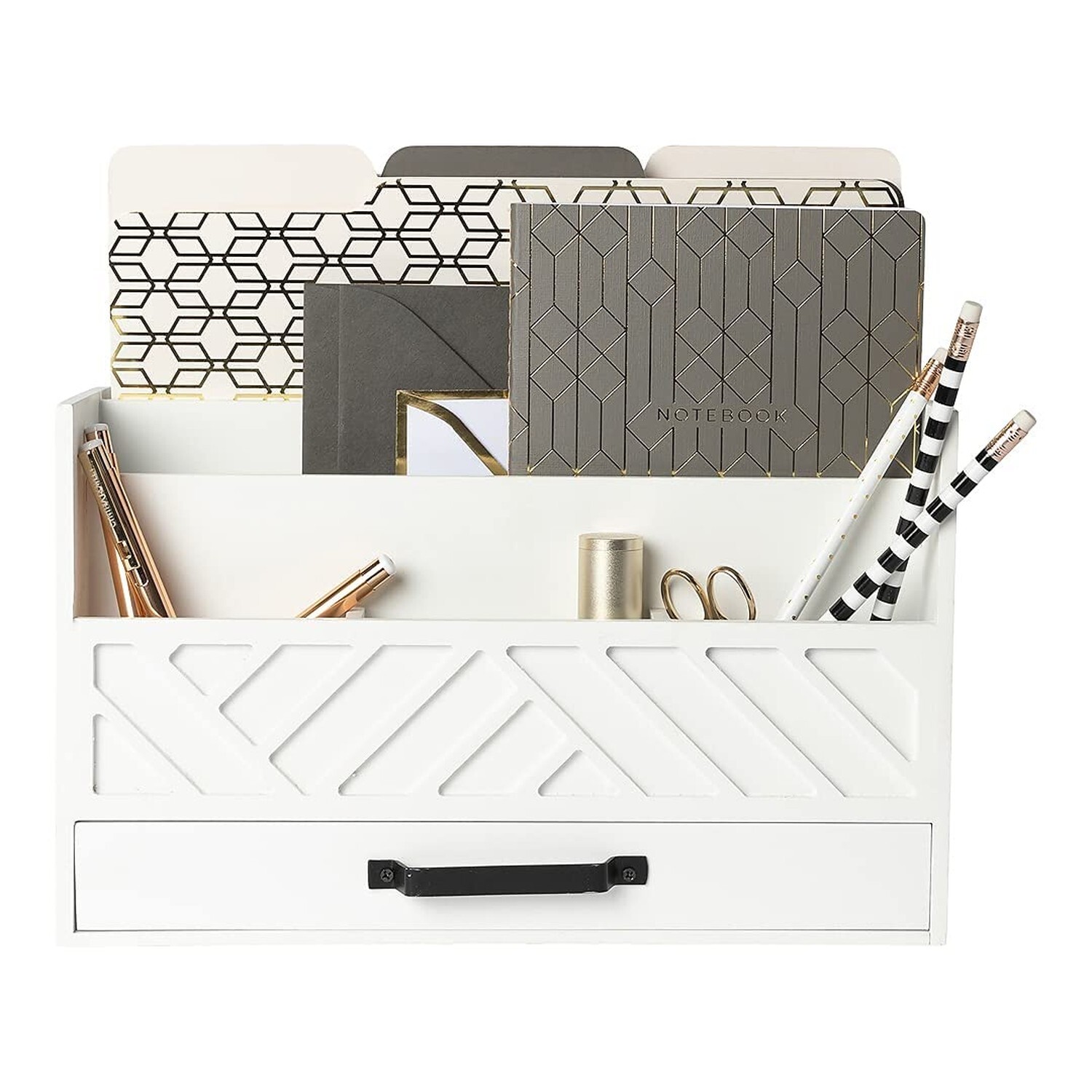 Mail Organizer Countertop Kitchen – White Wood Desk Organizer Storage with Dr…