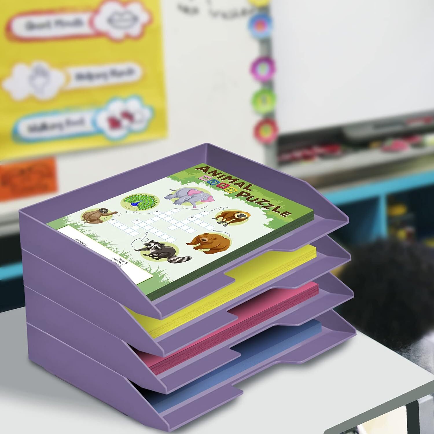Acrimet Stackable Letter Tray 4 Tier Side 4 tier letter size, Solid Purple