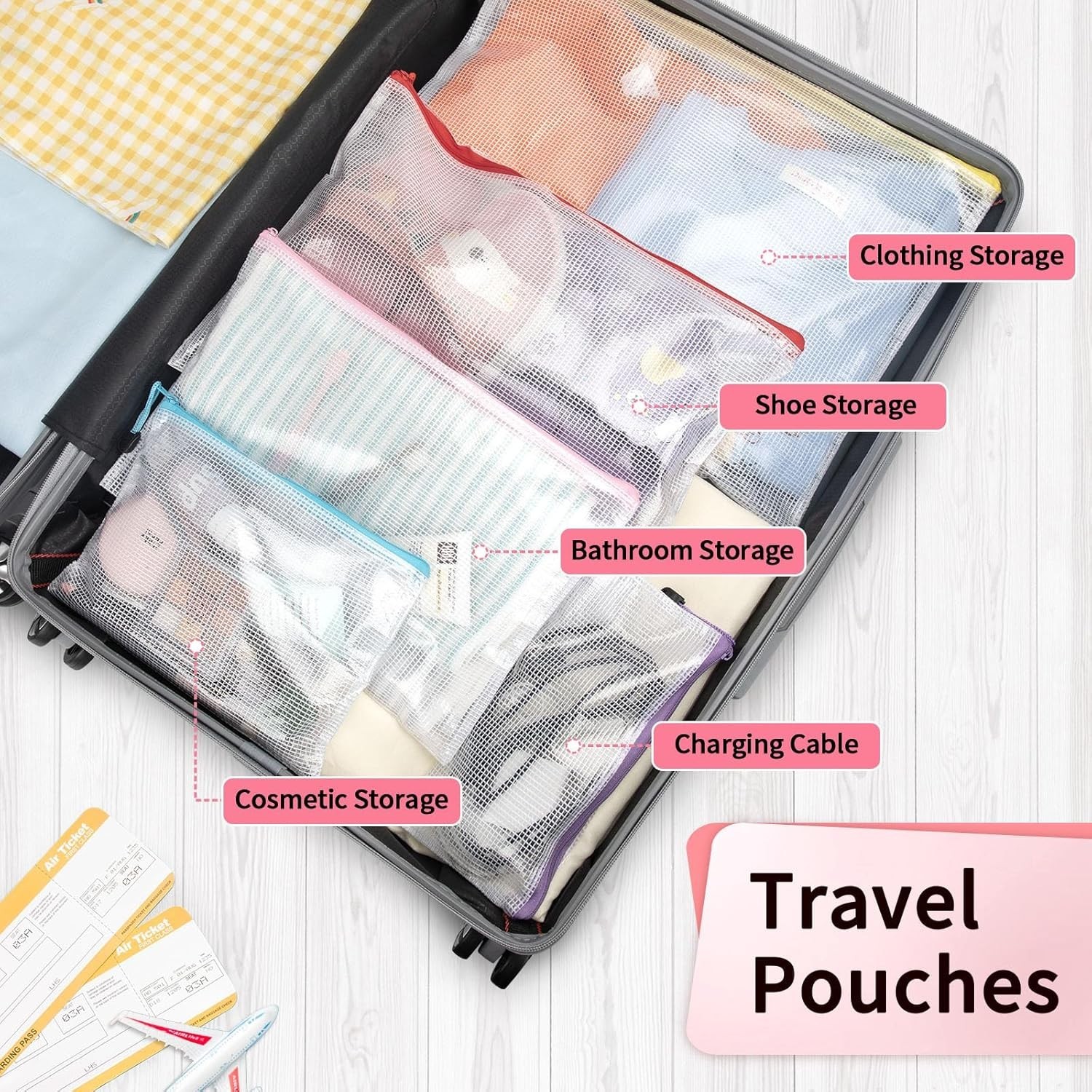 Zipper Pouch, 16.9×12.4 in 12 Colors, 12 Packs, Extra Large Zipper Bags, Wate…