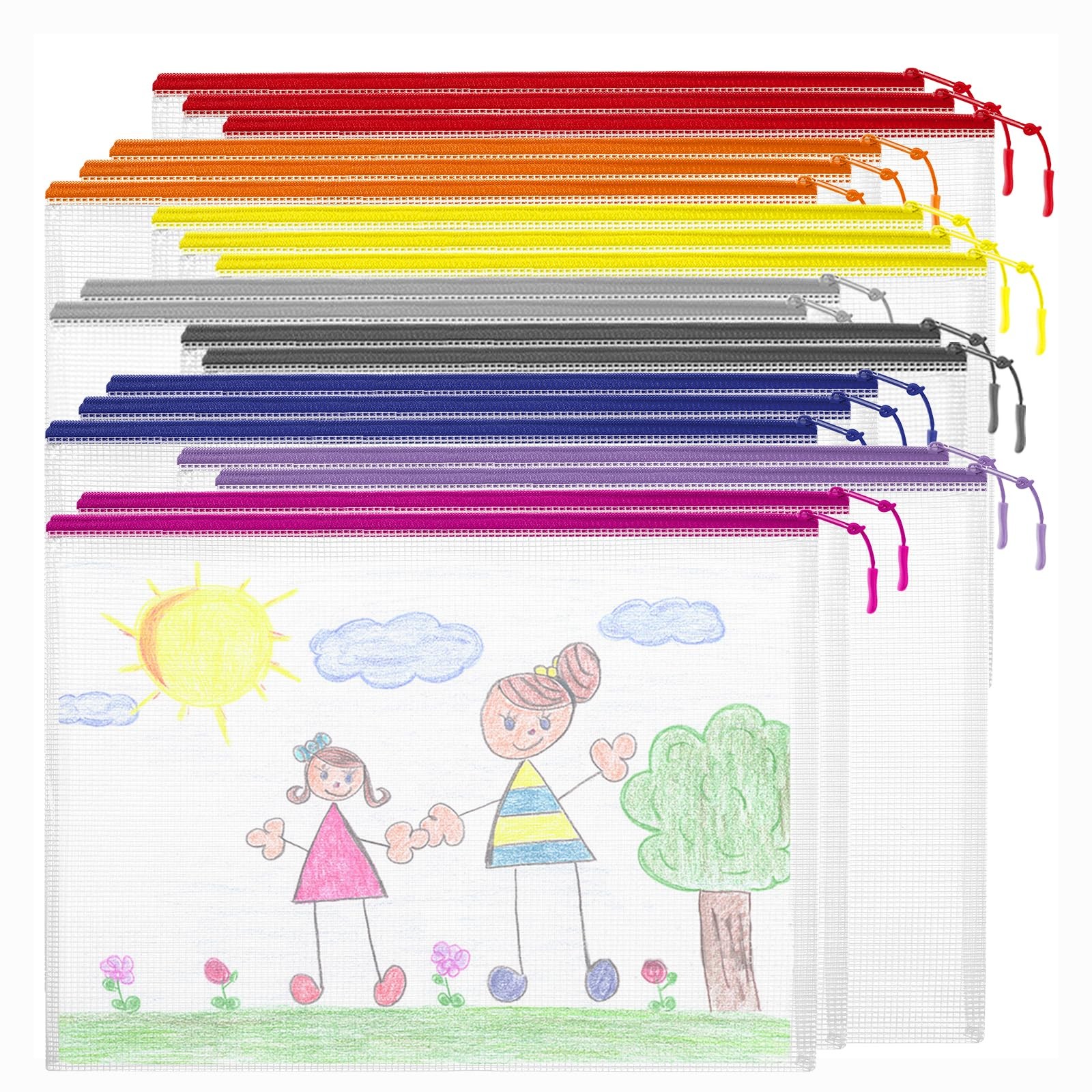 Mesh Zipper Pouch Bags A4 13×9 Inch Waterproof Travel Storage 8 Colors 20 PCS
