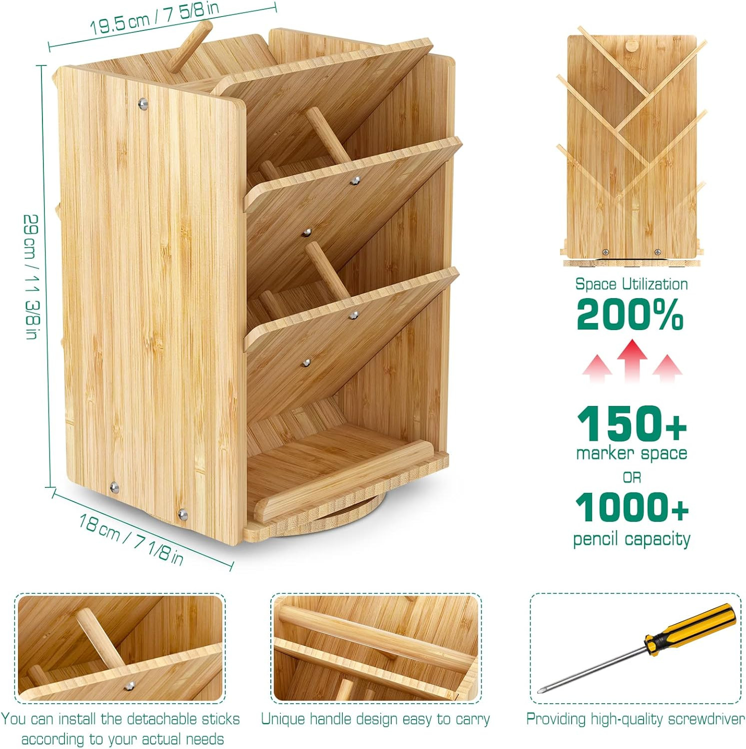 Bamboo Desk Organizer Storage Accessories – Ultra-Large 13 Compartments, 1000+ P