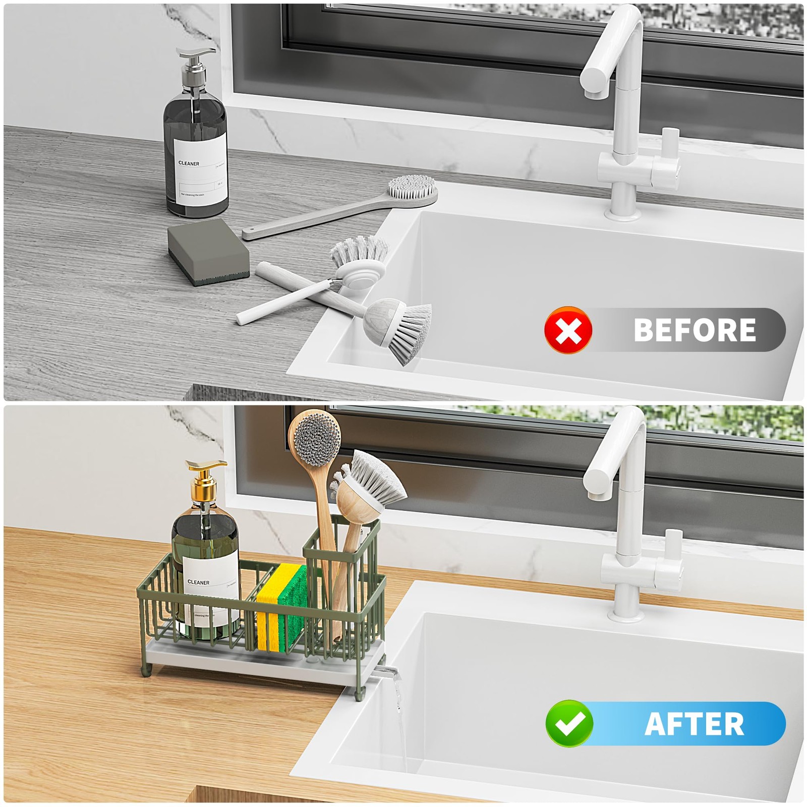 Cisily Sponge Holder for Kitchen Sink, Sink Caddy 9.25″, Sage Green – 9.25″